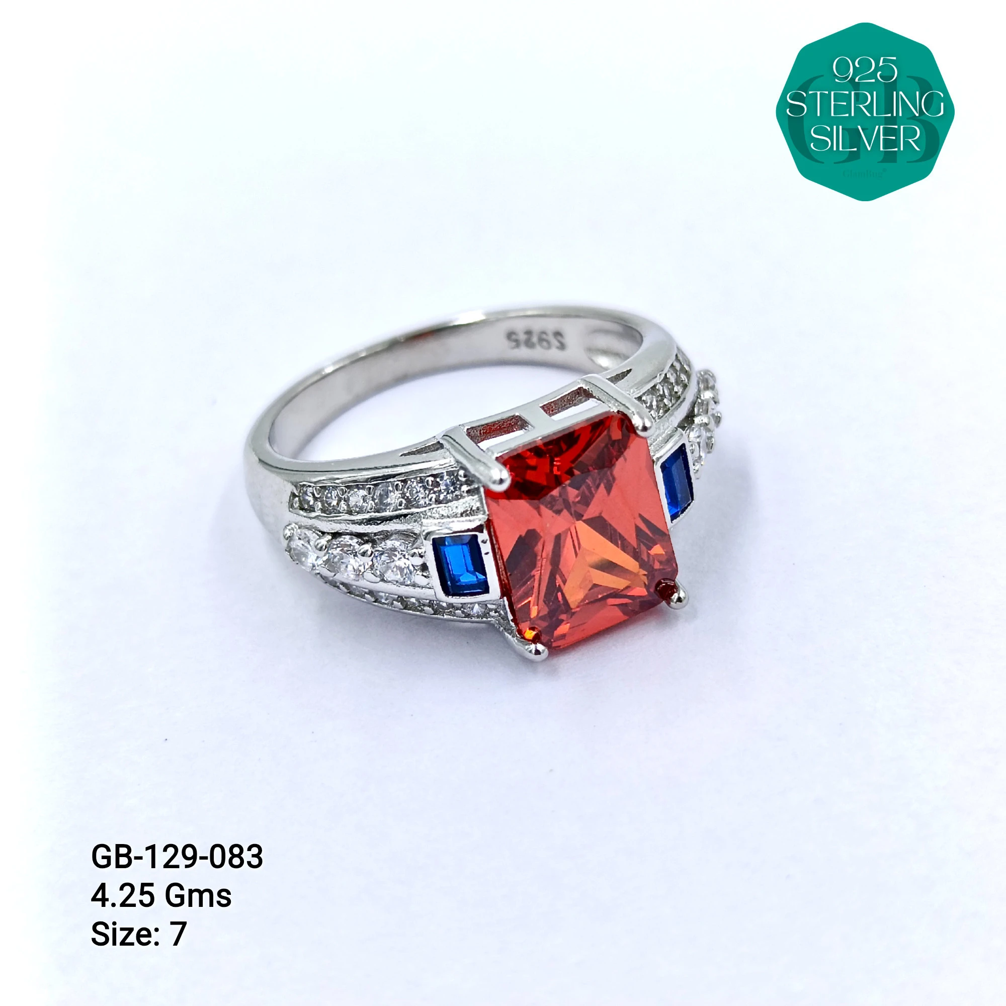 CZ CENTER COLOUR SOLITAIRE FAN RING - Premium 925 Silver Jewellery - SKU: GB-129-083 - Hyderabad Silver Importers