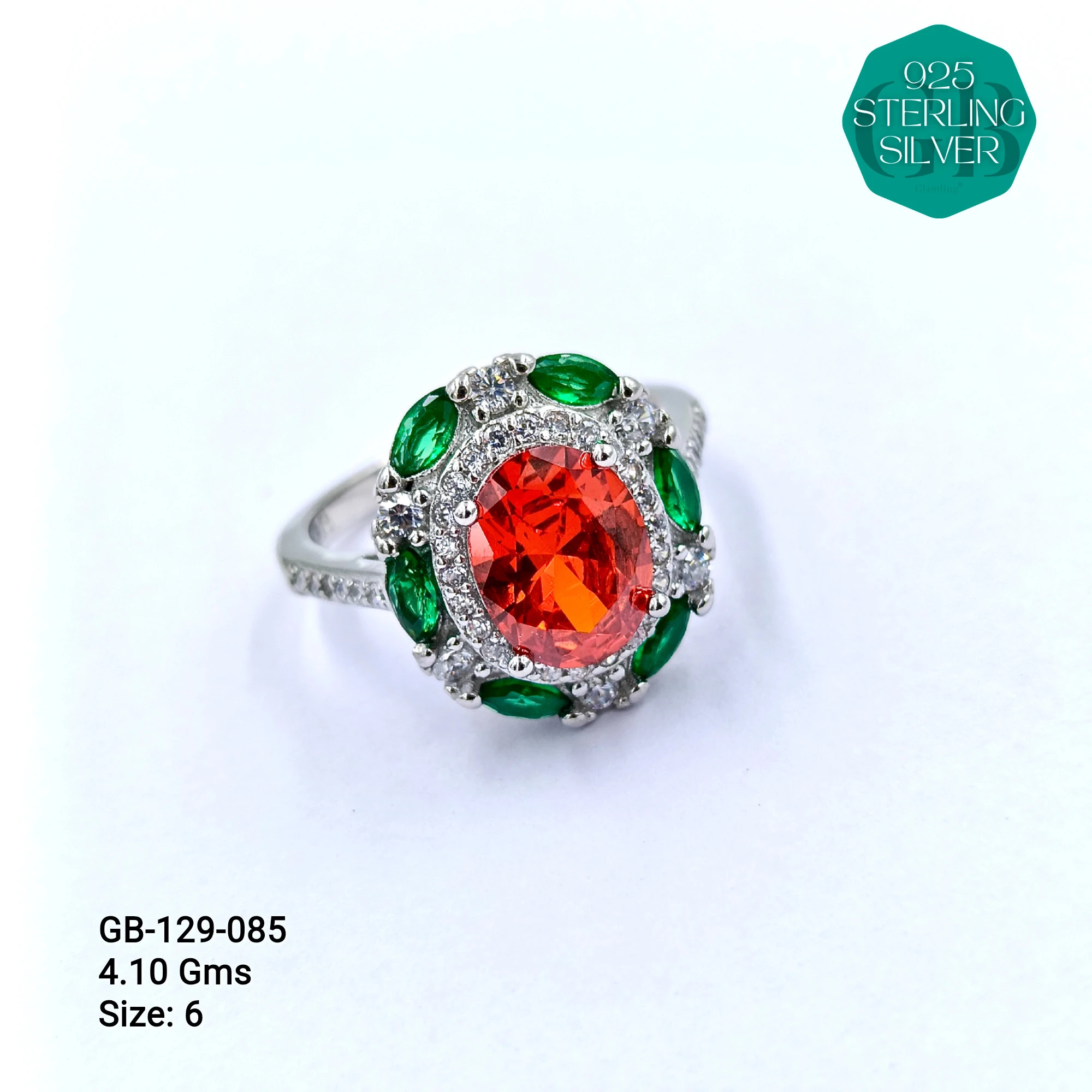 CZ CENTER COLOUR SOLITAIRE FAN RING - Premium 925 Silver Jewellery - SKU: GB-129-085 - Hyderabad Silver Importers