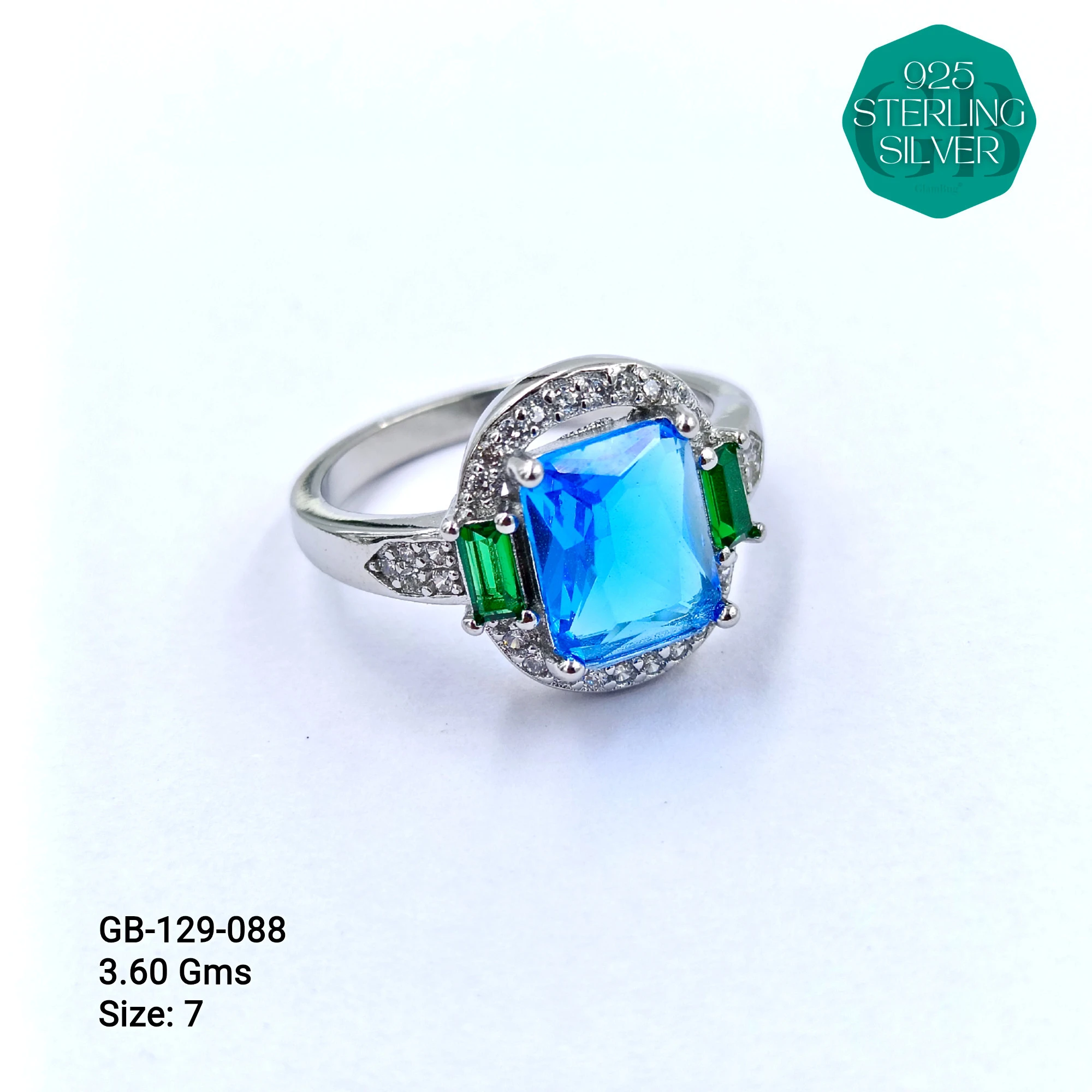 CZ CENTER COLOUR SOLITAIRE FAN RING - Premium 925 Silver Jewellery - SKU: GB-129-088 - Hyderabad Silver Importers