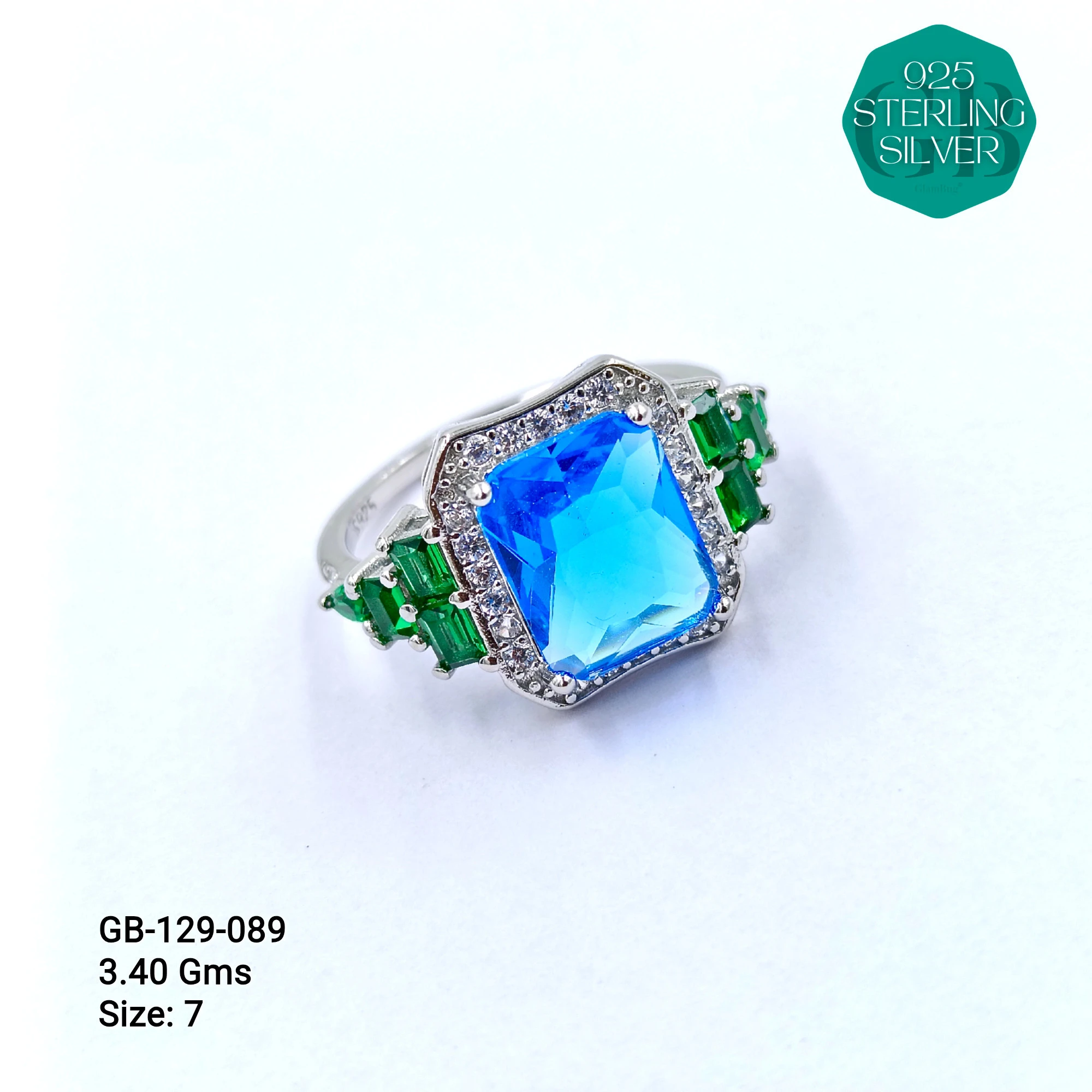 CZ CENTER COLOUR SOLITAIRE FAN RING - Premium 925 Silver Jewellery - SKU: GB-129-089 - Hyderabad Silver Importers