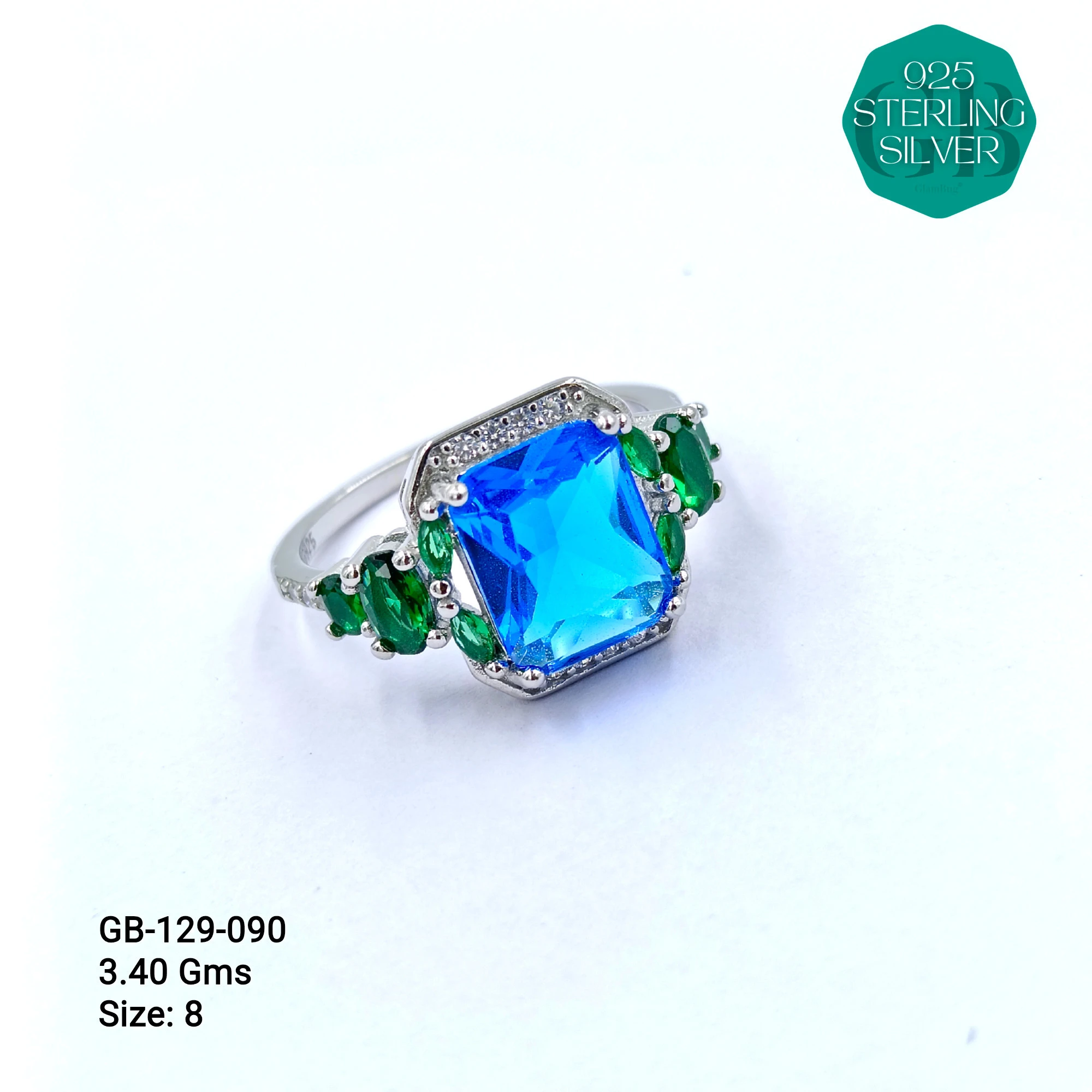 CZ CENTER COLOUR SOLITAIRE FAN RING - Premium 925 Silver Jewellery - SKU: GB-129-090 - Hyderabad Silver Importers