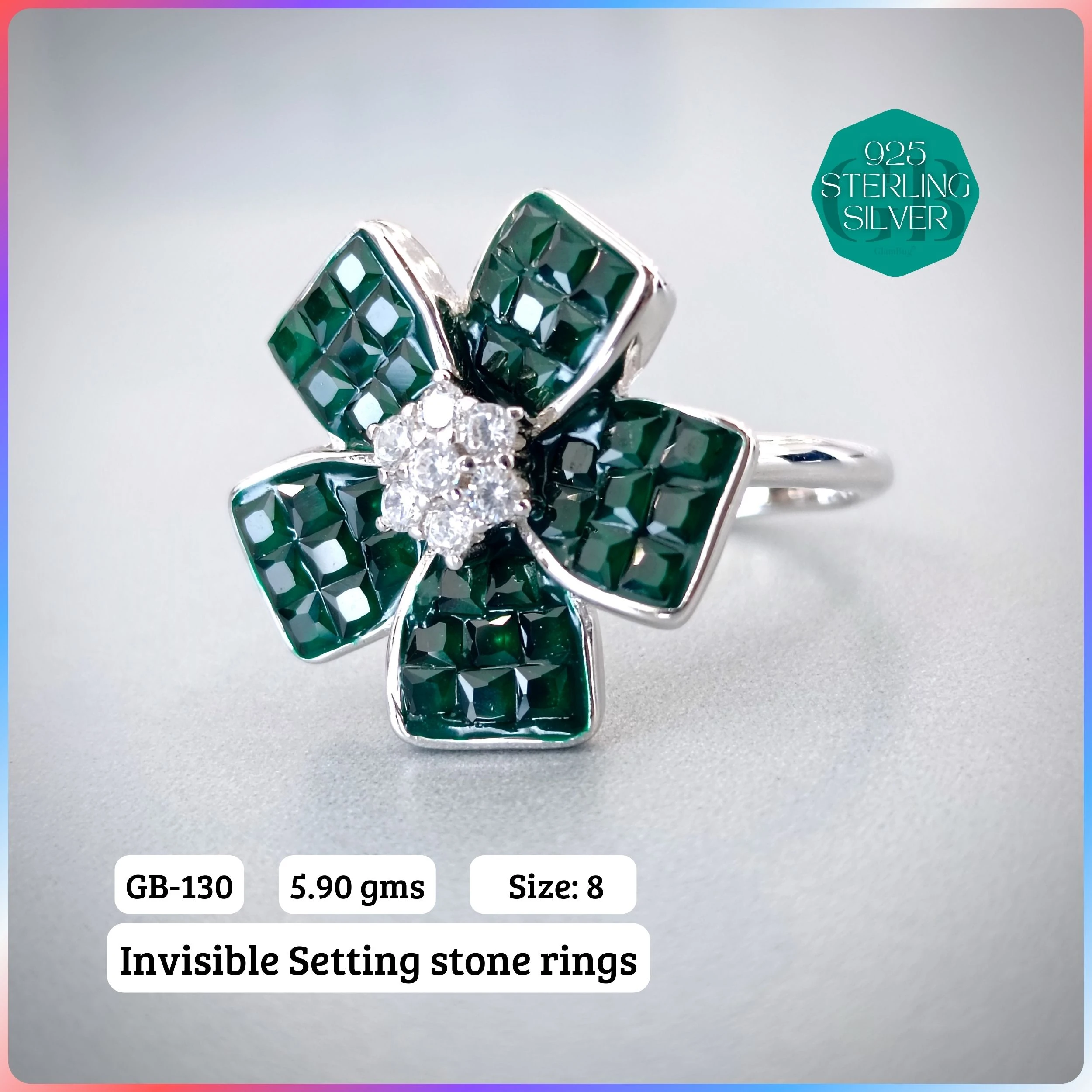 EXCLUSIVE INSIDE SETTING INVISIBLE RINGS - Premium 925 Silver Jewellery - SKU: GB-130-003 - Hyderabad Silver Importers