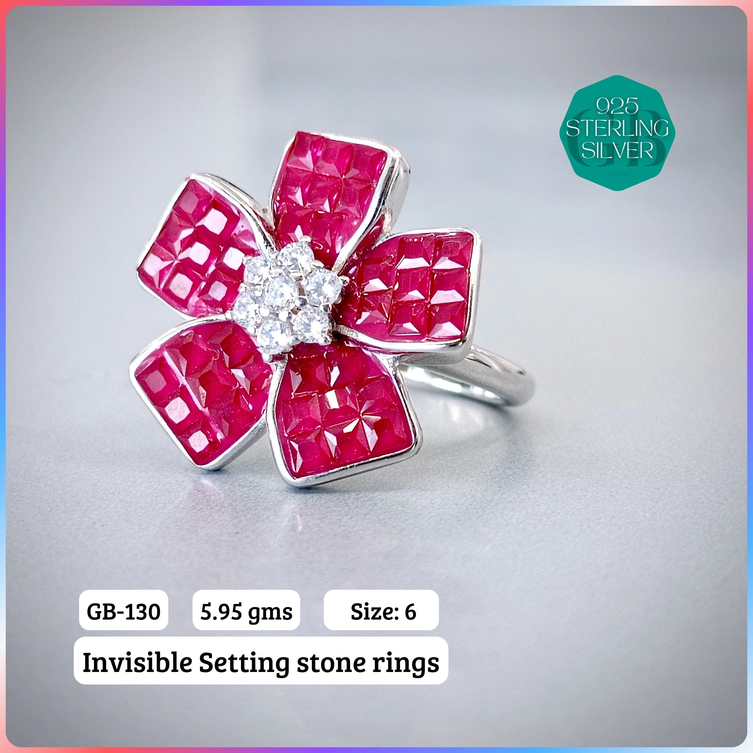 EXCLUSIVE INSIDE SETTING INVISIBLE RINGS - Premium 925 Silver Jewellery - SKU: GB-130-004 - Hyderabad Silver Importers