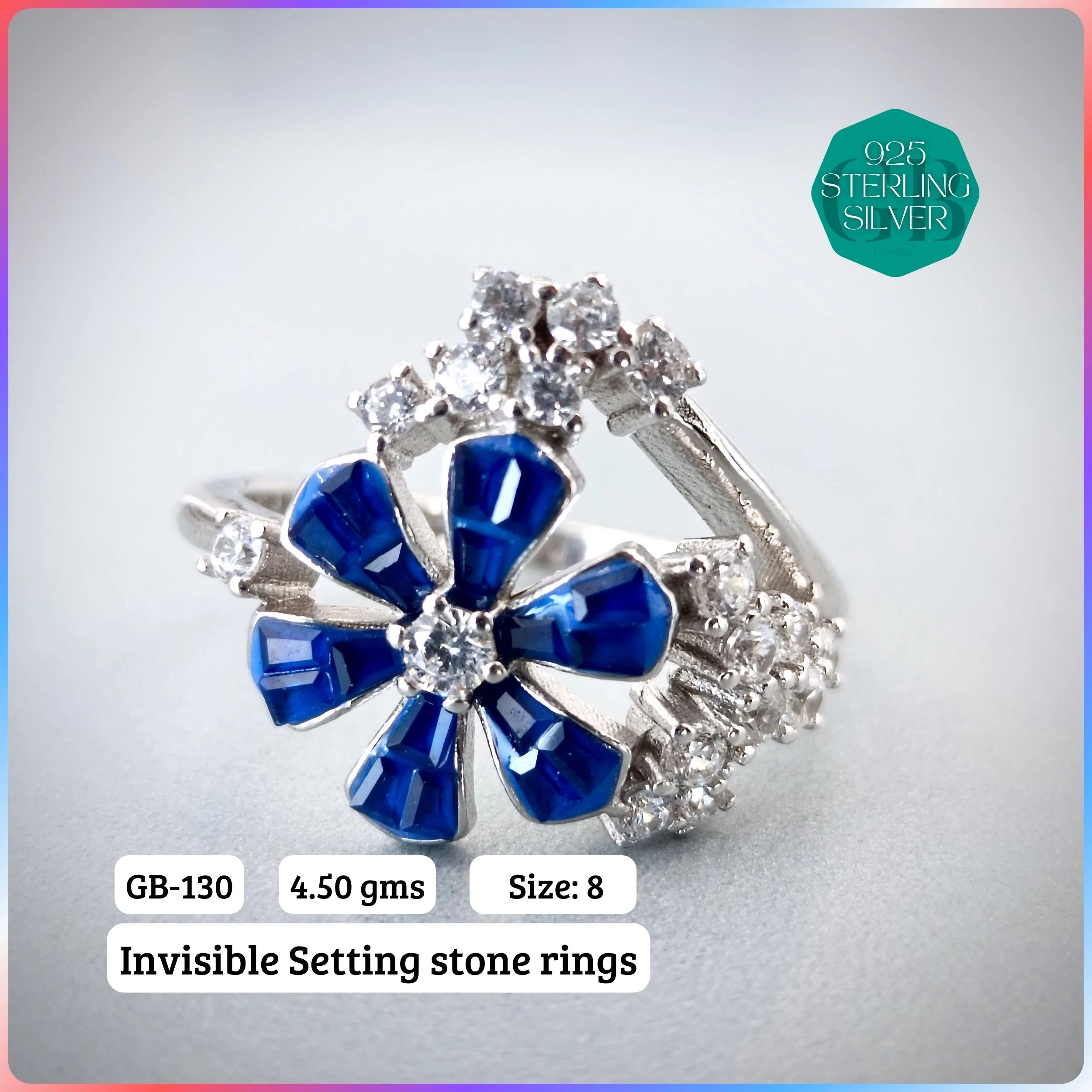 EXCLUSIVE INSIDE SETTING INVISIBLE RINGS - Premium 925 Silver Jewellery - SKU: GB-130-006 - Hyderabad Silver Importers