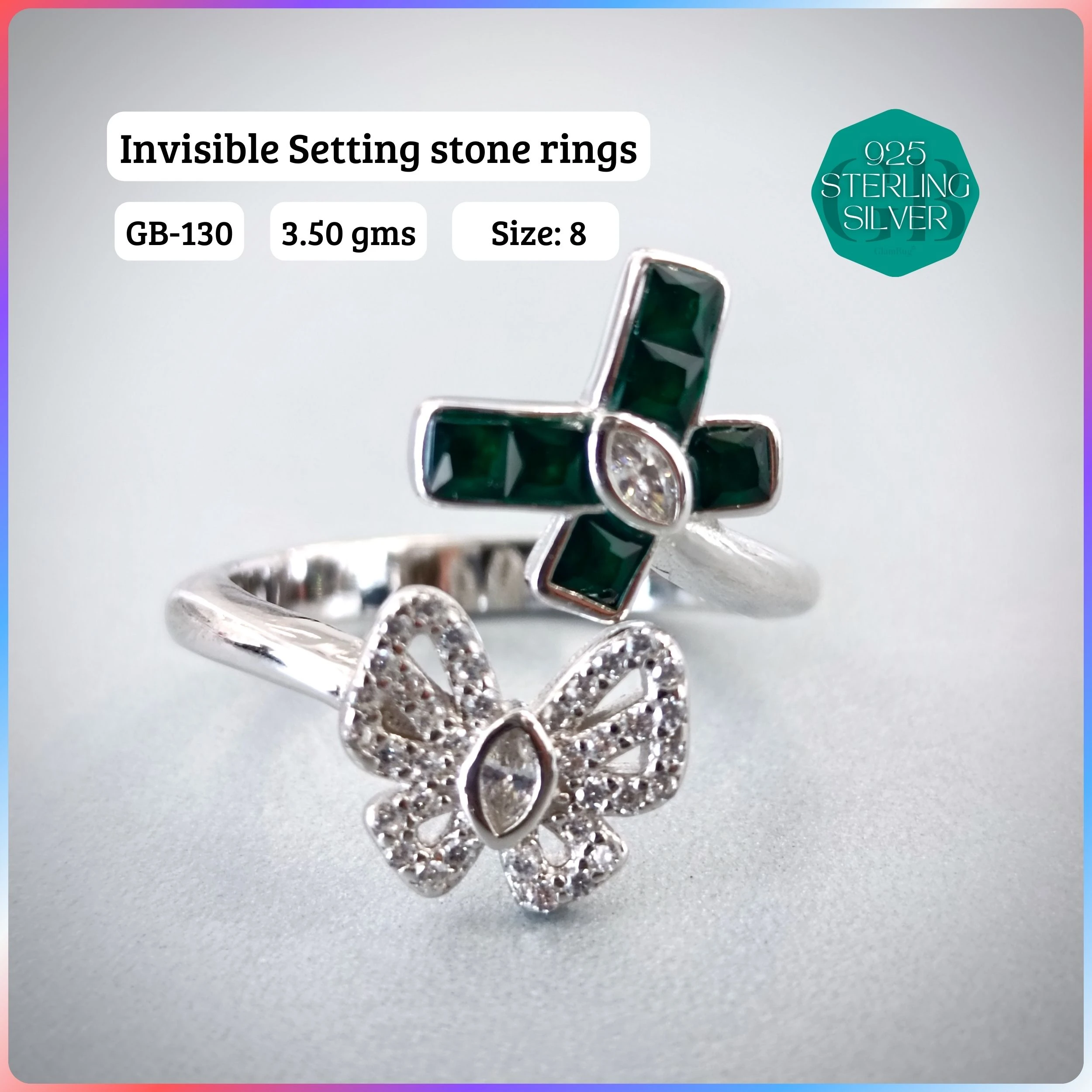 EXCLUSIVE INSIDE SETTING INVISIBLE RINGS - Premium 925 Silver Jewellery - SKU: GB-130-008 - Hyderabad Silver Importers