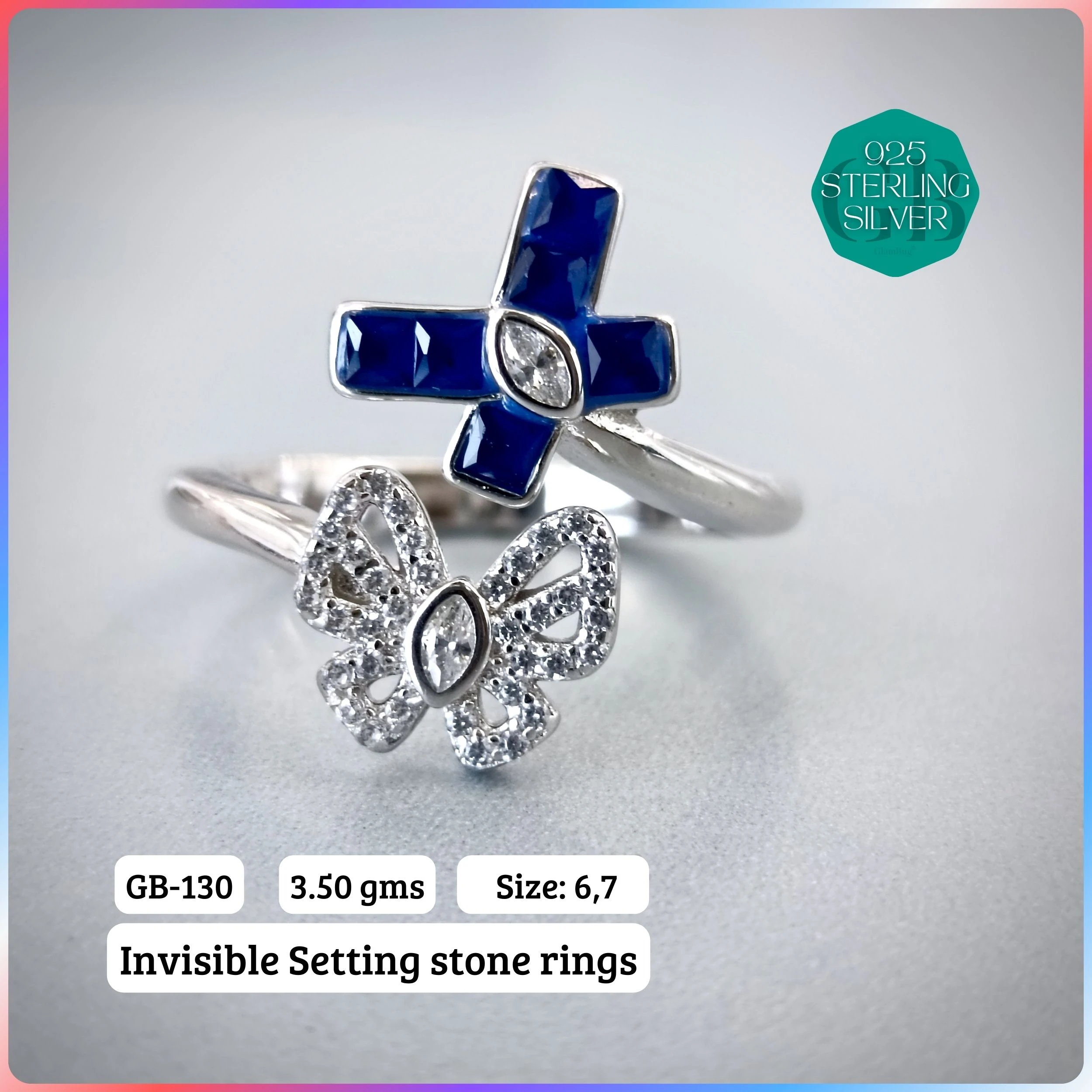EXCLUSIVE INSIDE SETTING INVISIBLE RINGS - Premium 925 Silver Jewellery - SKU: GB-130-009 - Hyderabad Silver Importers
