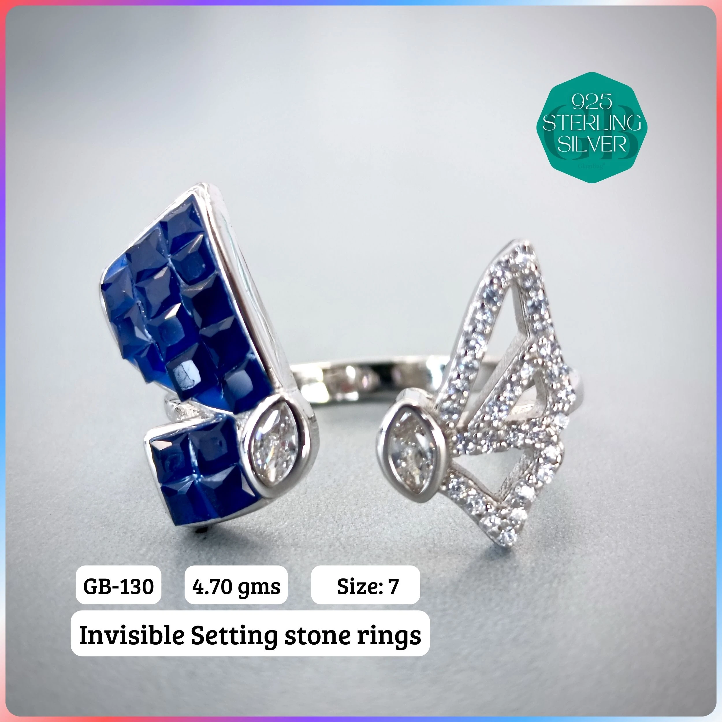 EXCLUSIVE INSIDE SETTING INVISIBLE RINGS - Premium 925 Silver Jewellery - SKU: GB-130-010 - Hyderabad Silver Importers