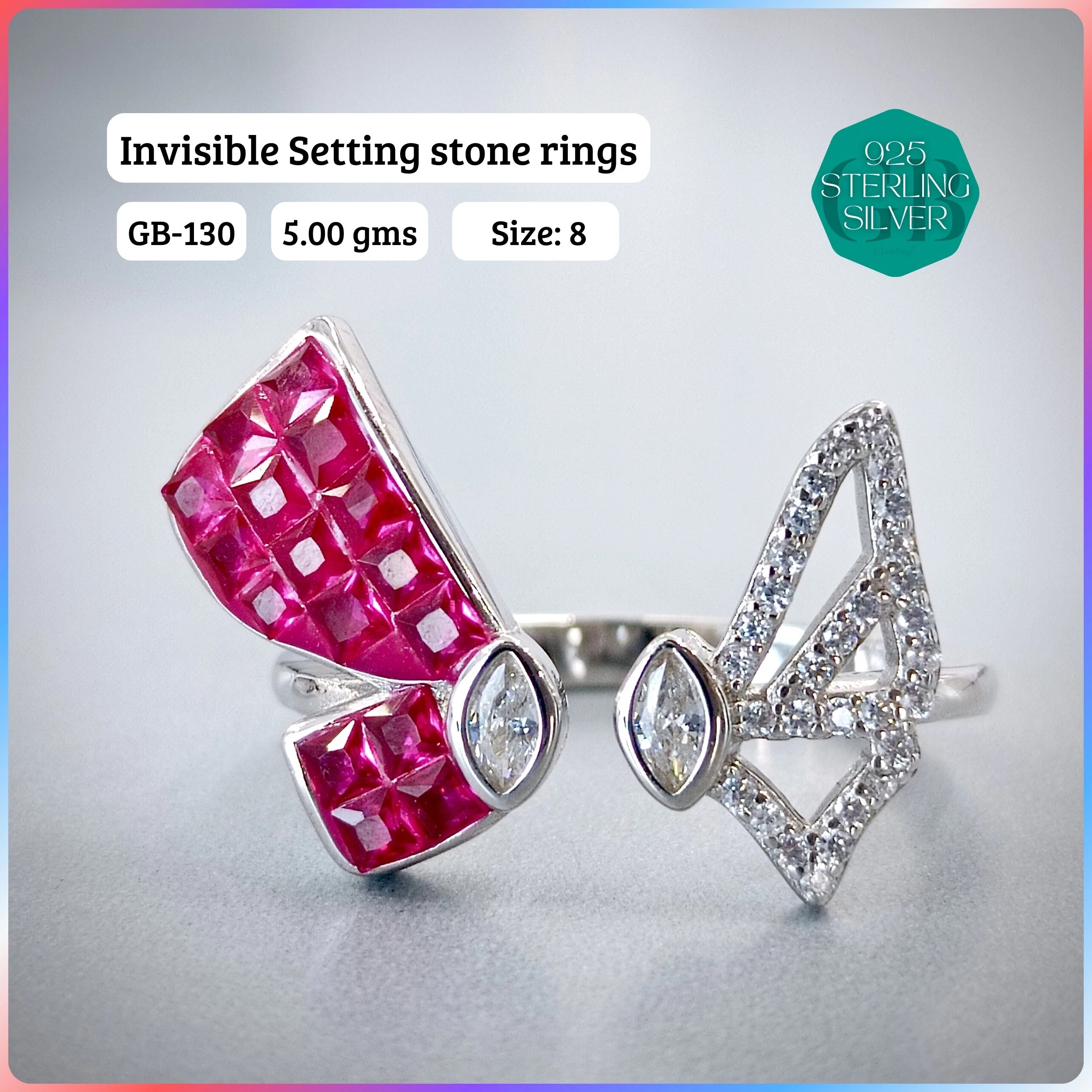 EXCLUSIVE INSIDE SETTING INVISIBLE RINGS - Premium 925 Silver Jewellery - SKU: GB-130-011 - Hyderabad Silver Importers