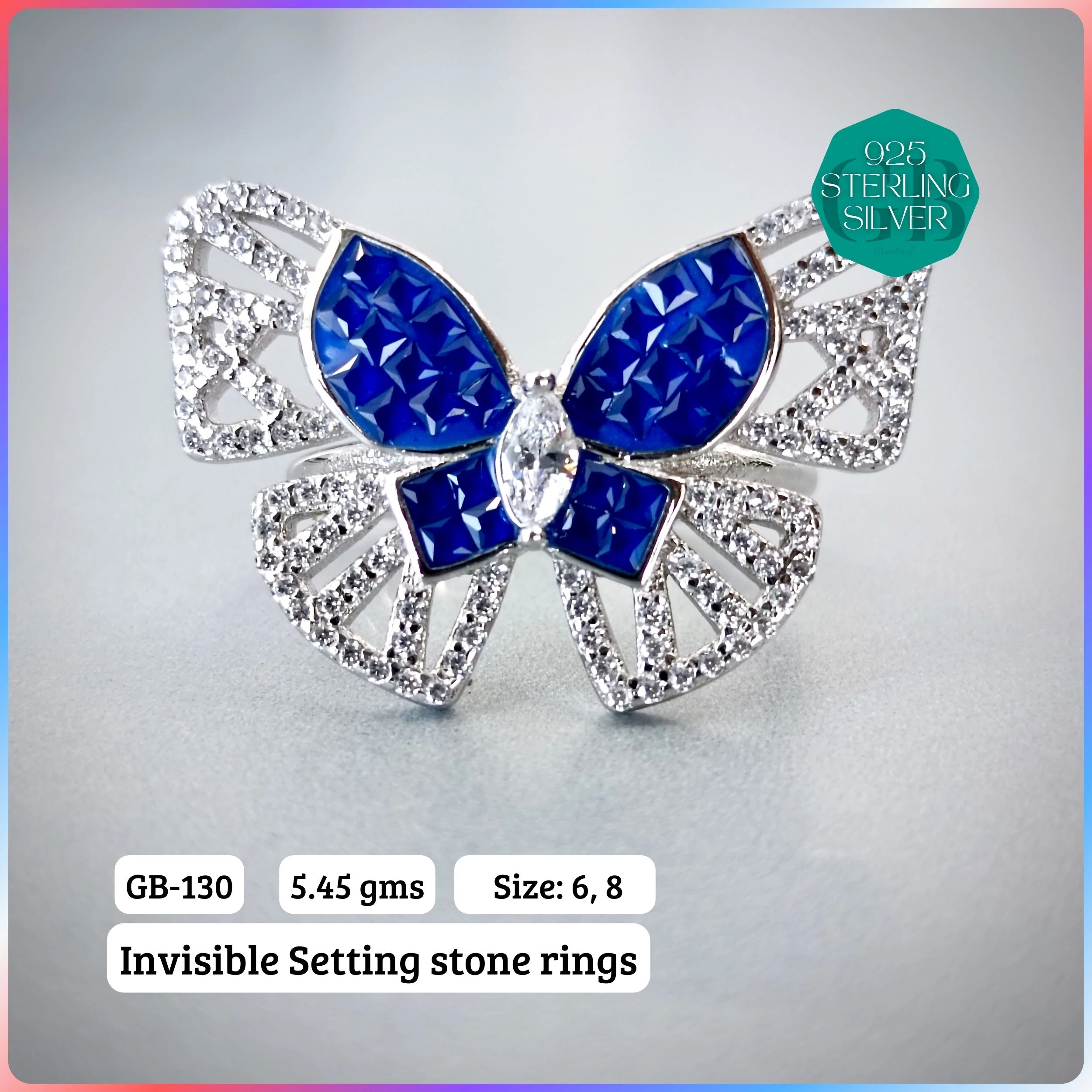 EXCLUSIVE INSIDE SETTING INVISIBLE RINGS - Premium 925 Silver Jewellery - SKU: GB-130-012 - Hyderabad Silver Importers