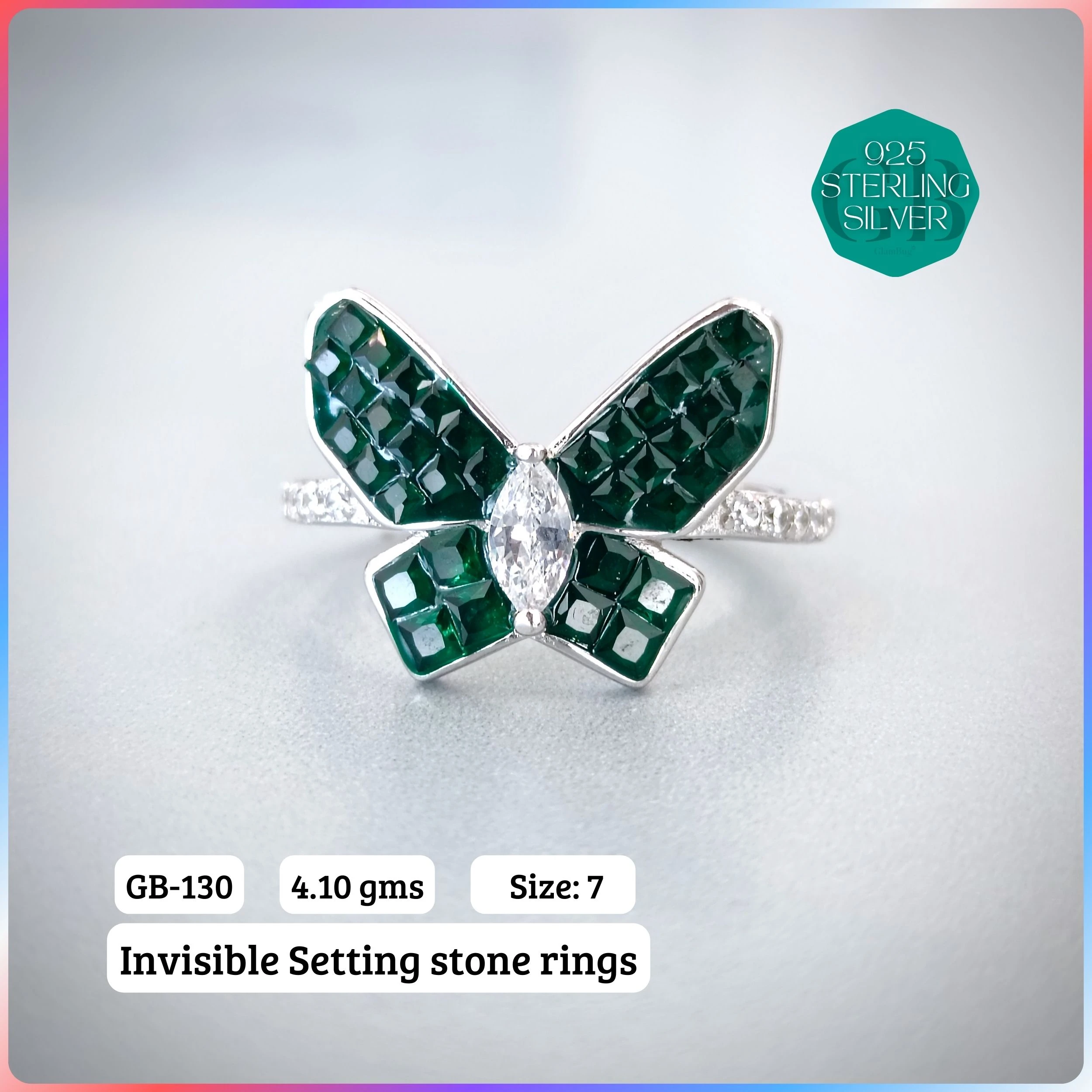 EXCLUSIVE INSIDE SETTING INVISIBLE RINGS - Premium 925 Silver Jewellery - SKU: GB-130-014 - Hyderabad Silver Importers