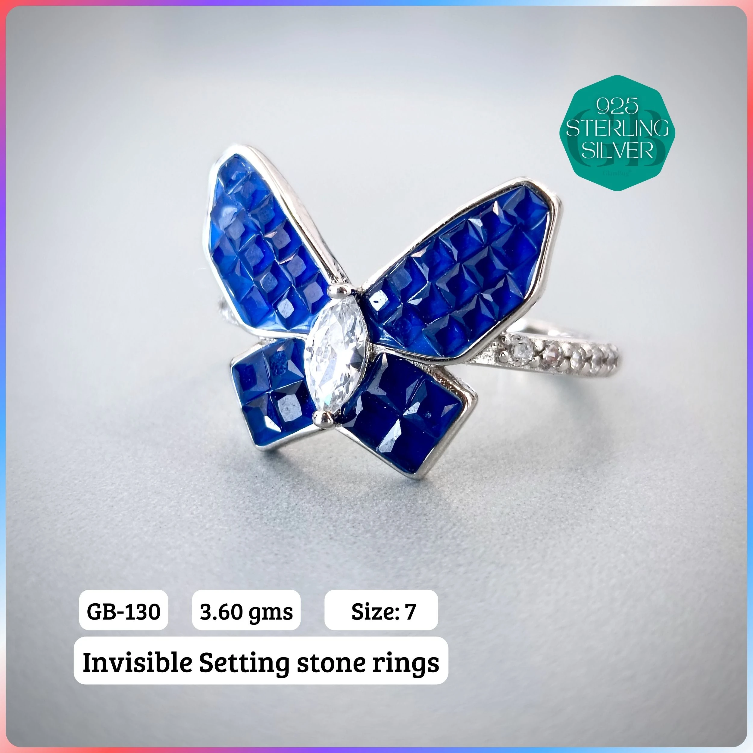 EXCLUSIVE INSIDE SETTING INVISIBLE RINGS - Premium 925 Silver Jewellery - SKU: GB-130-015 - Hyderabad Silver Importers