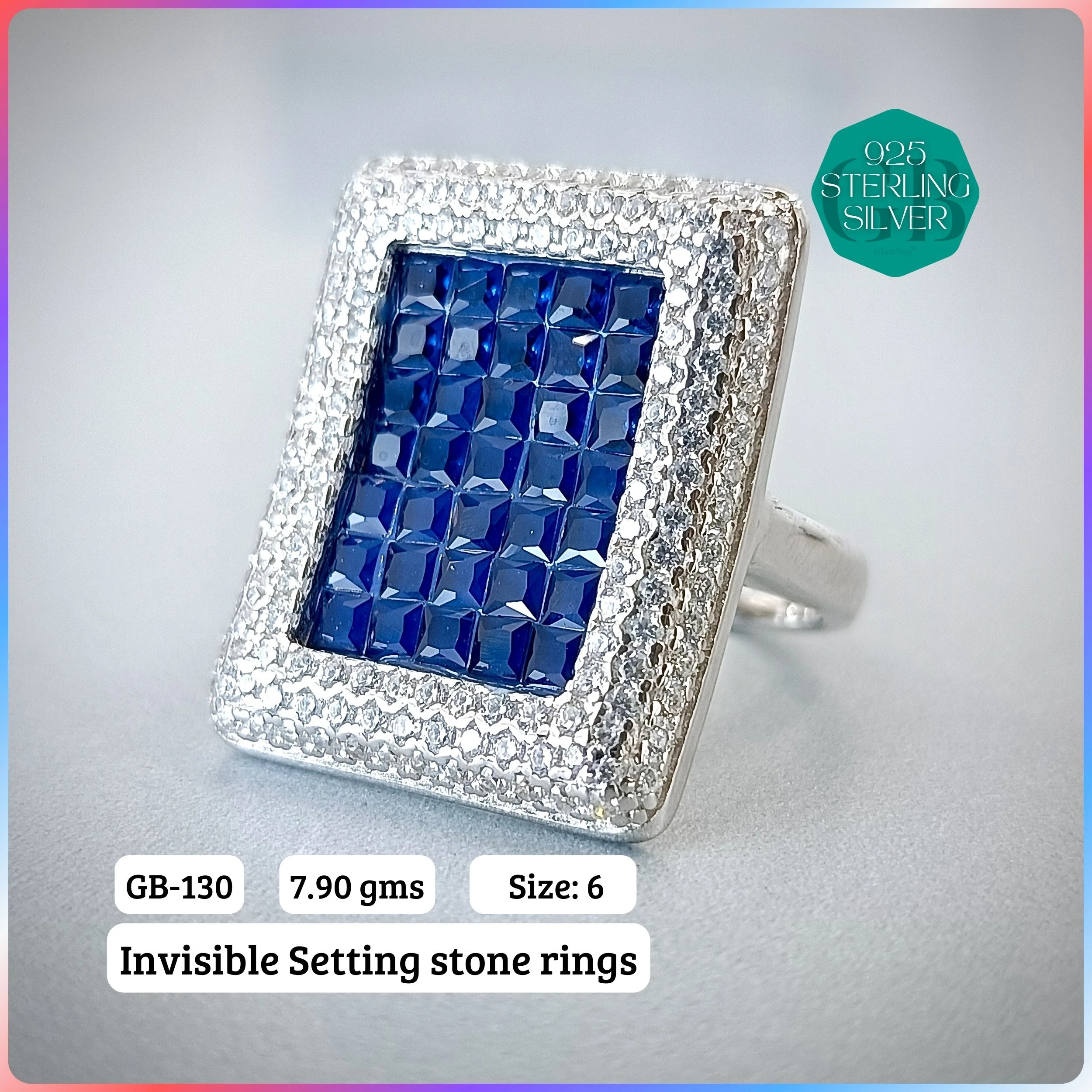EXCLUSIVE INSIDE SETTING INVISIBLE RINGS - Premium 925 Silver Jewellery - SKU: GB-130-017 - Hyderabad Silver Importers