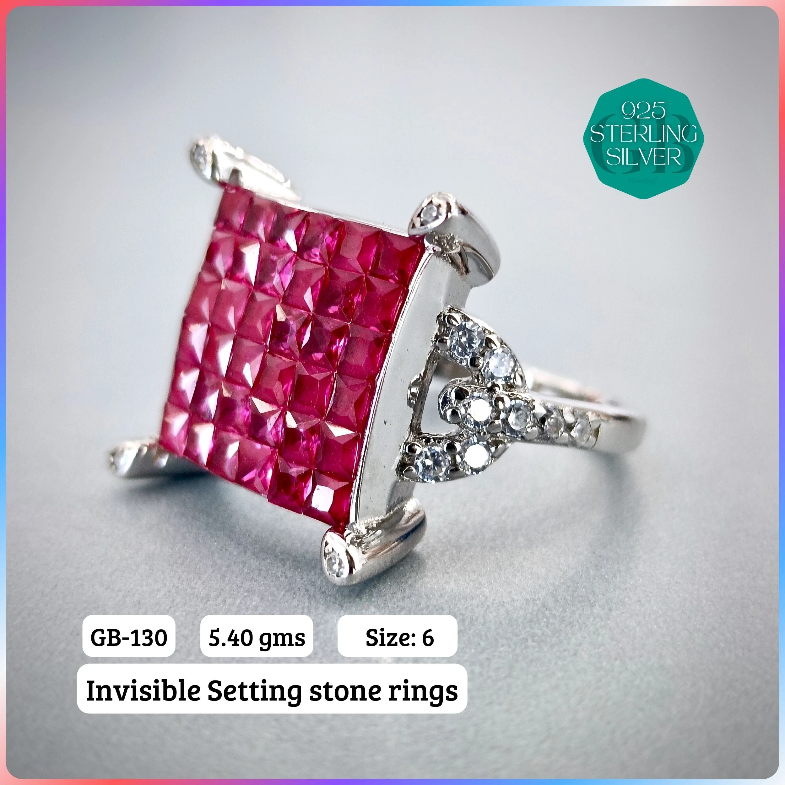 EXCLUSIVE INSIDE SETTING INVISIBLE RINGS - Premium 925 Silver Jewellery - SKU: GB-130-018 - Hyderabad Silver Importers