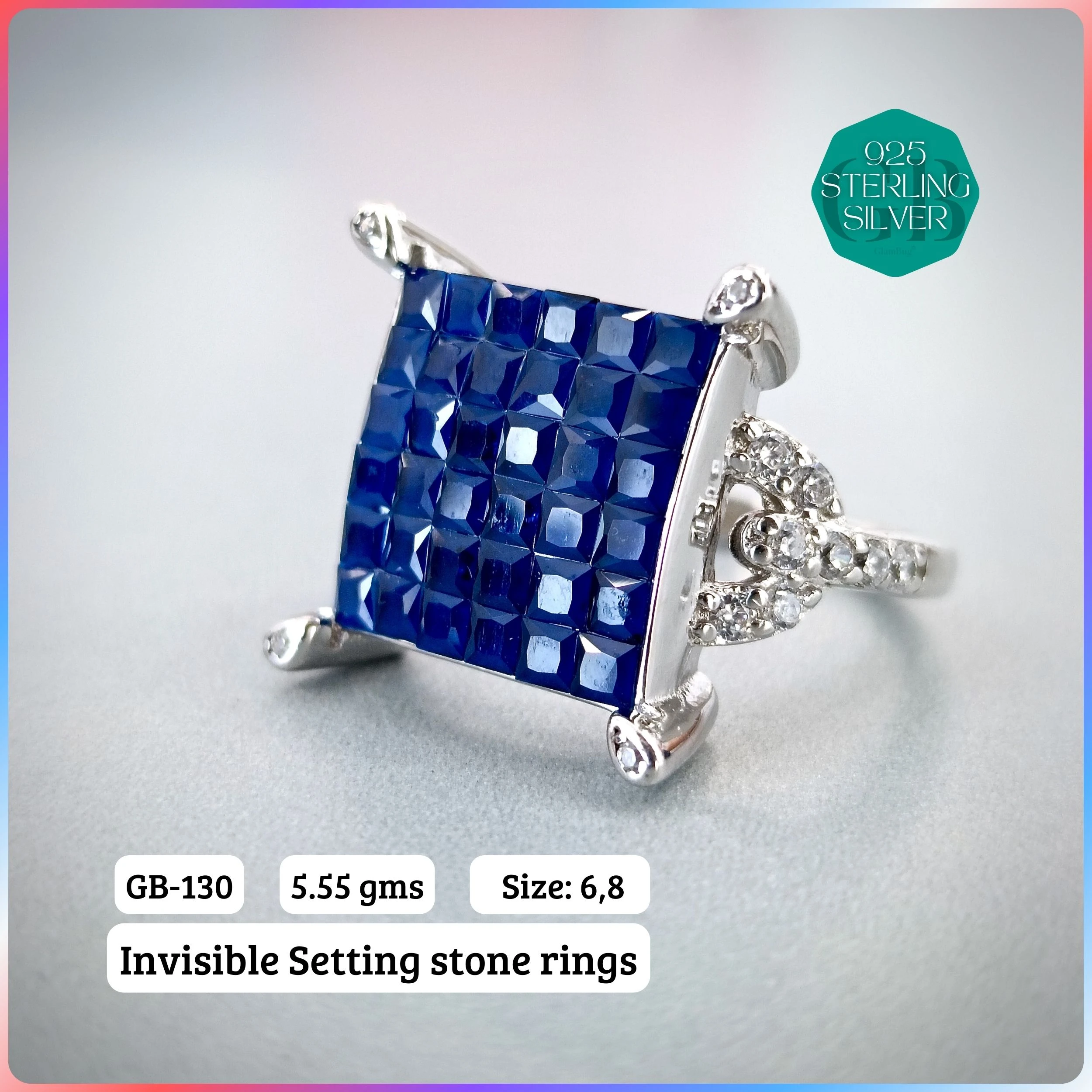 EXCLUSIVE INSIDE SETTING INVISIBLE RINGS - Premium 925 Silver Jewellery - SKU: GB-130-019 - Hyderabad Silver Importers