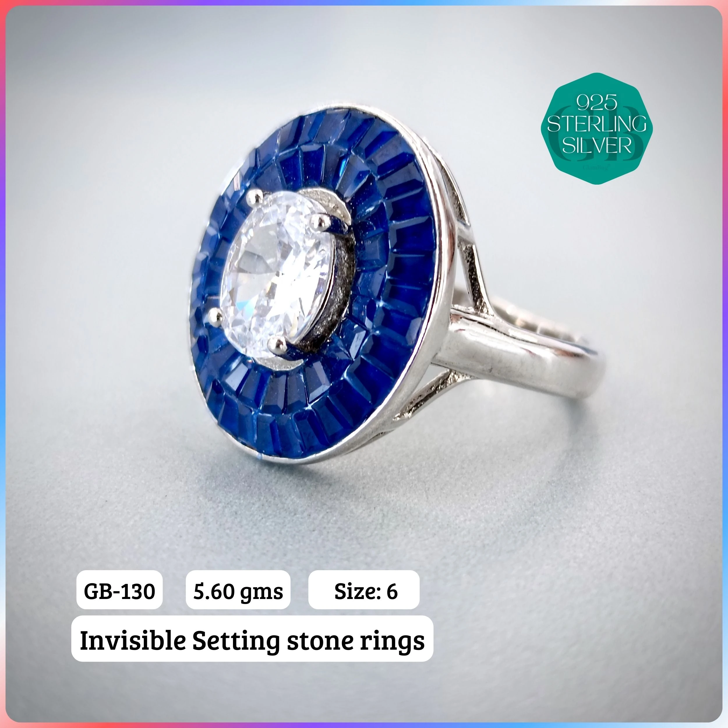 EXCLUSIVE INSIDE SETTING INVISIBLE RINGS - Premium 925 Silver Jewellery - SKU: GB-130-021 - Hyderabad Silver Importers