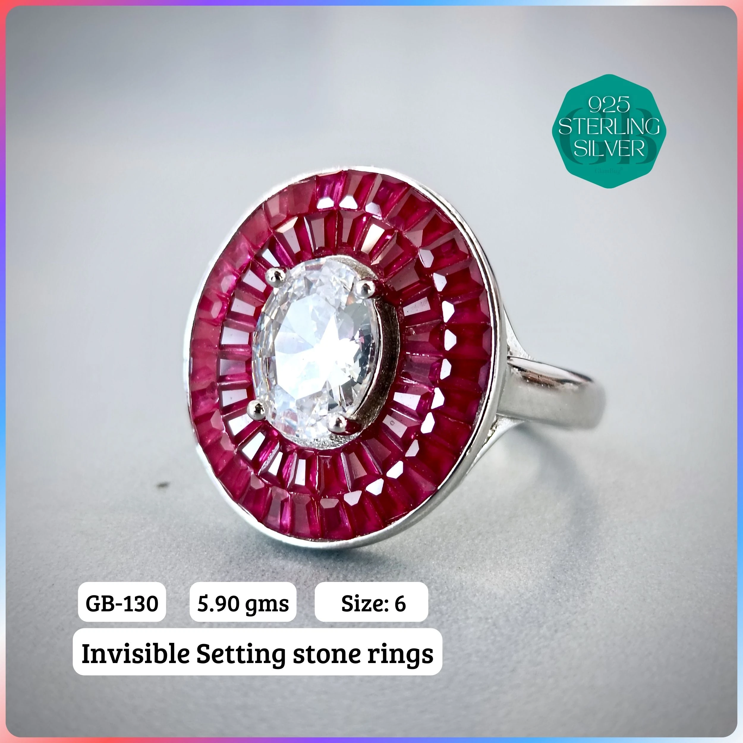 EXCLUSIVE INSIDE SETTING INVISIBLE RINGS - Premium 925 Silver Jewellery - SKU: GB-130-023 - Hyderabad Silver Importers