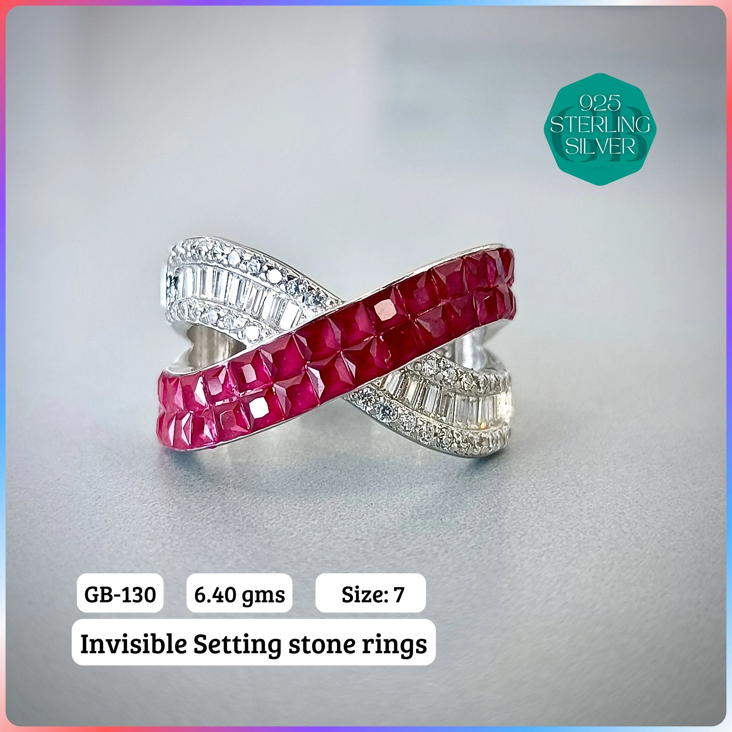 EXCLUSIVE INSIDE SETTING INVISIBLE RINGS - Premium 925 Silver Jewellery - SKU: GB-130-025 - Hyderabad Silver Importers