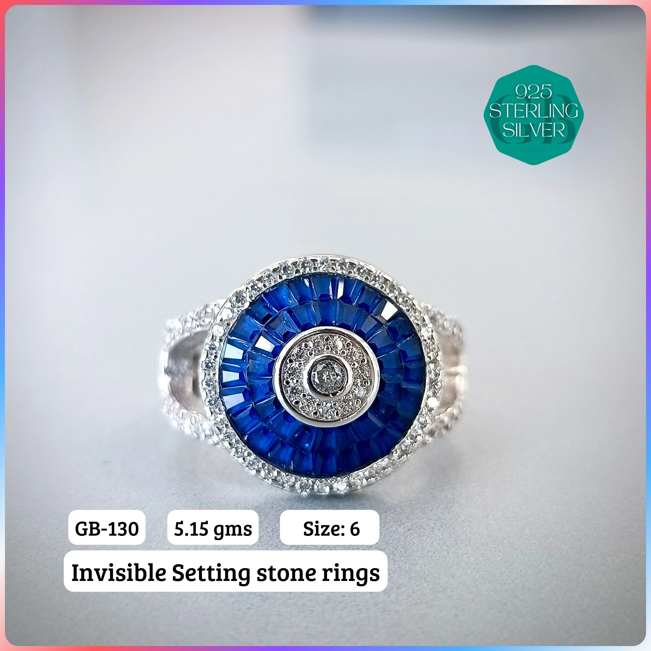 EXCLUSIVE INSIDE SETTING INVISIBLE RINGS - Premium 925 Silver Jewellery - SKU: GB-130-029 - Hyderabad Silver Importers