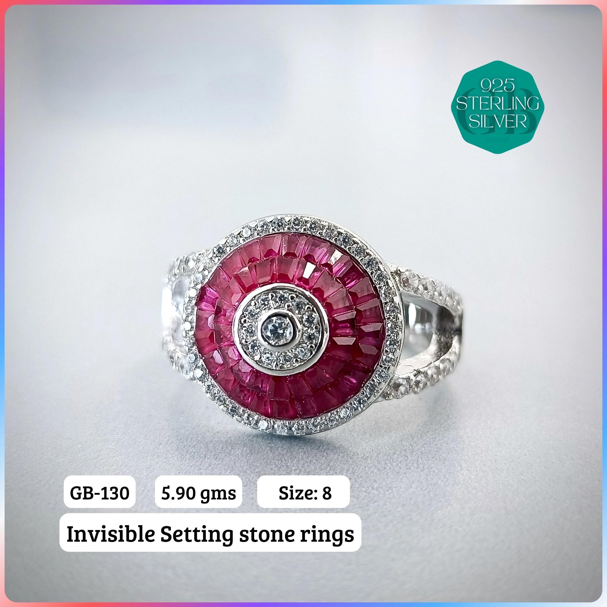 EXCLUSIVE INSIDE SETTING INVISIBLE RINGS - Premium 925 Silver Jewellery - SKU: GB-130-030 - Hyderabad Silver Importers