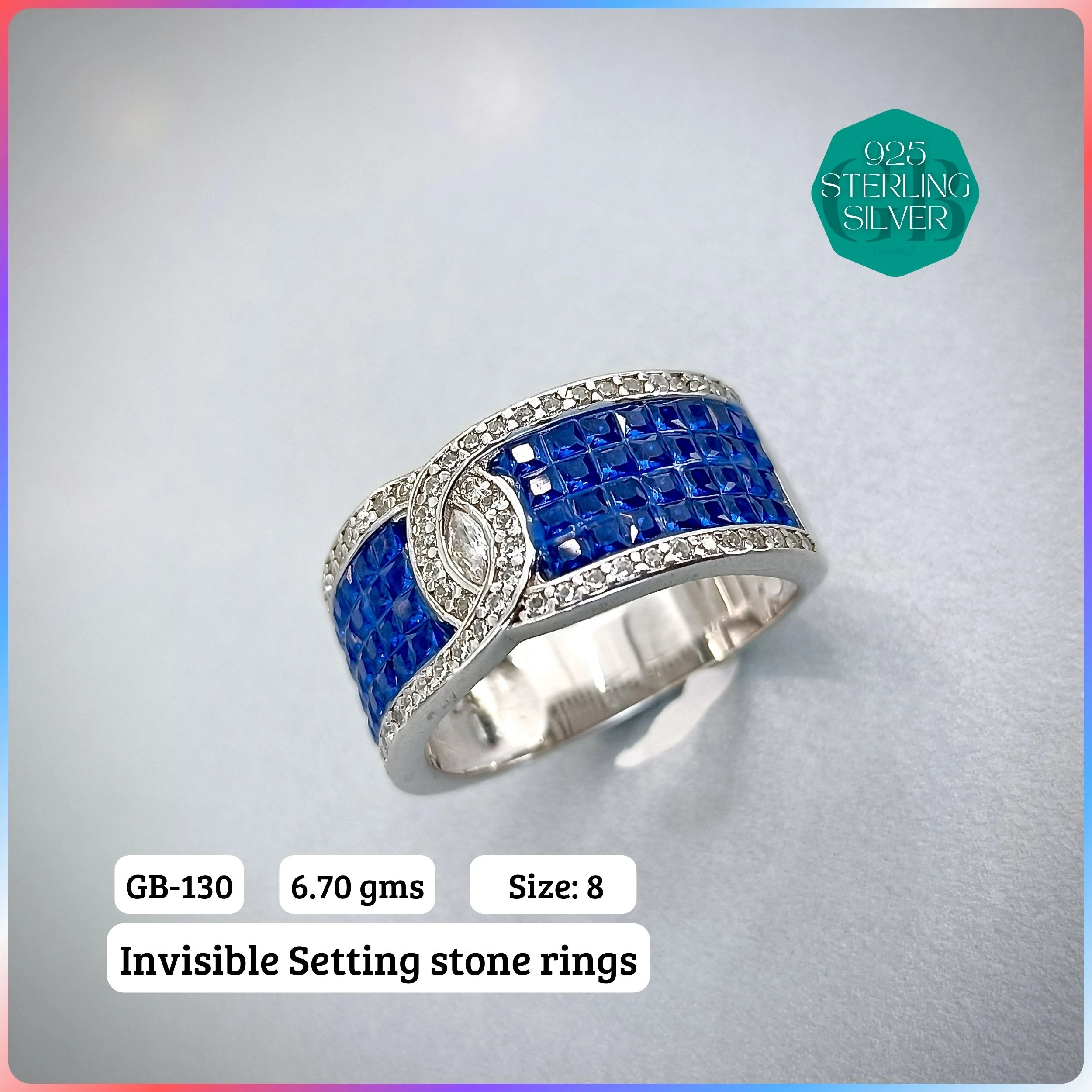 EXCLUSIVE INSIDE SETTING INVISIBLE RINGS - Premium 925 Silver Jewellery - SKU: GB-130-032 - Hyderabad Silver Importers