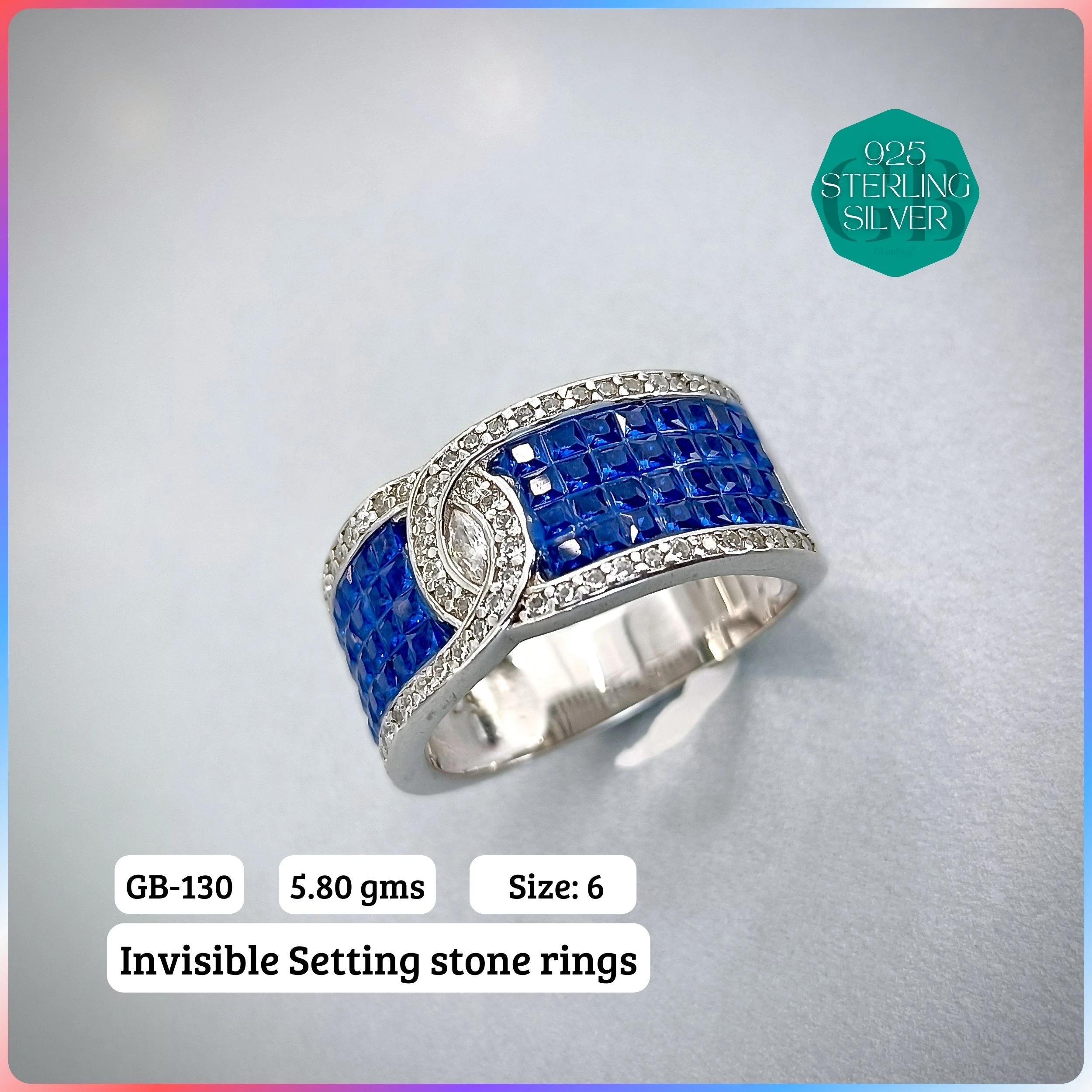 EXCLUSIVE INSIDE SETTING INVISIBLE RINGS - Premium 925 Silver Jewellery - SKU: GB-130-033 - Hyderabad Silver Importers