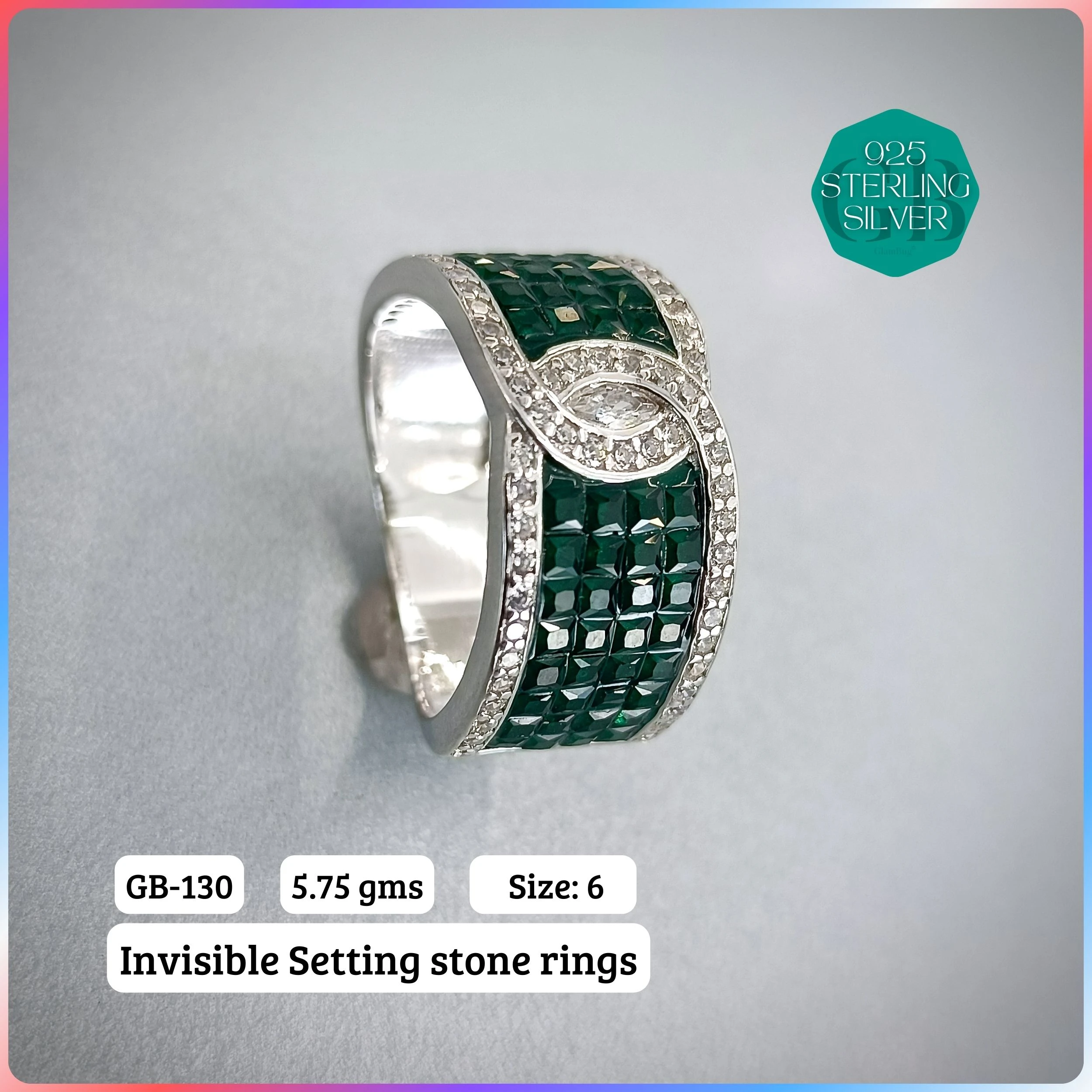 EXCLUSIVE INSIDE SETTING INVISIBLE RINGS - Premium 925 Silver Jewellery - SKU: GB-130-034 - Hyderabad Silver Importers