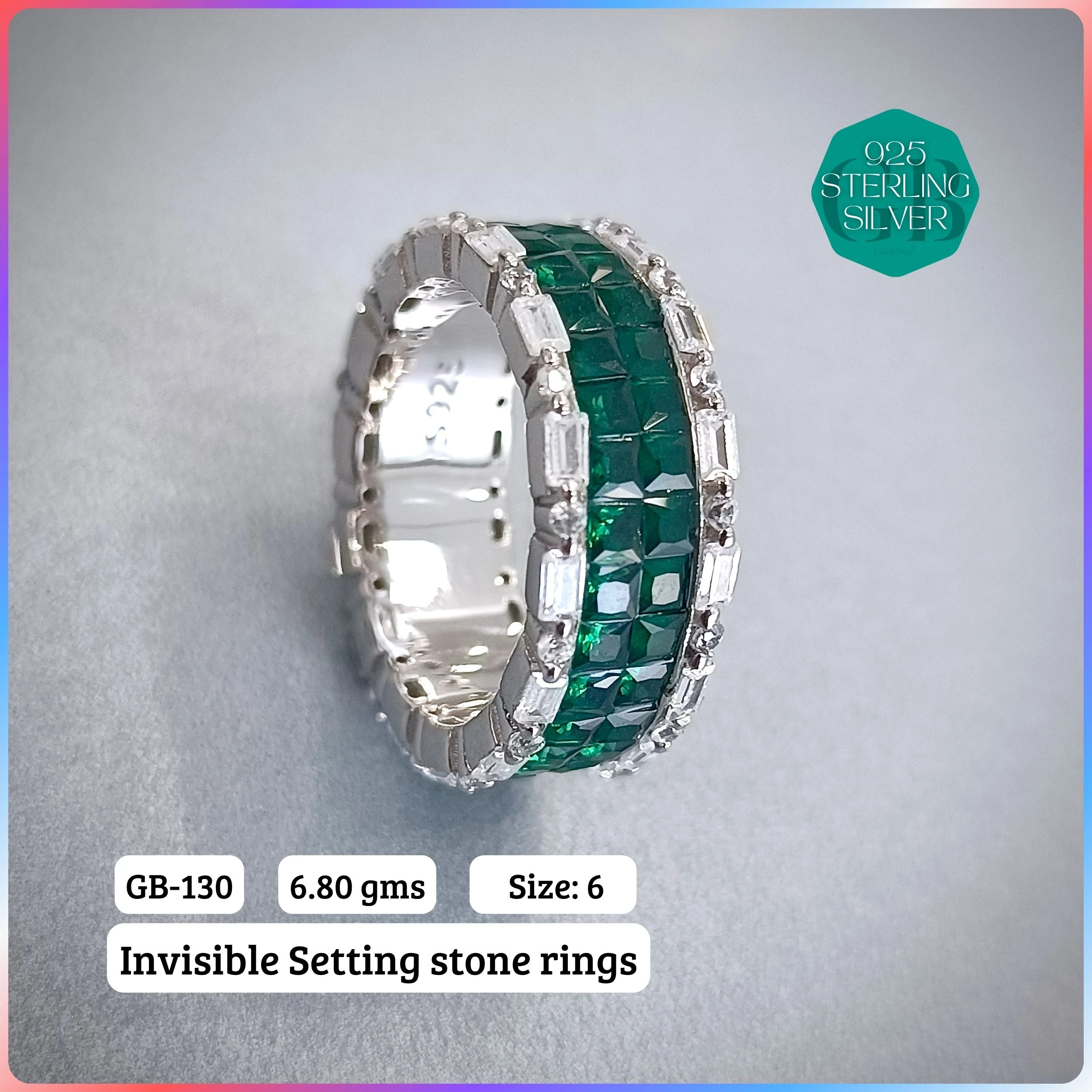 EXCLUSIVE INSIDE SETTING INVISIBLE RINGS - Premium 925 Silver Jewellery - SKU: GB-130-036 - Hyderabad Silver Importers