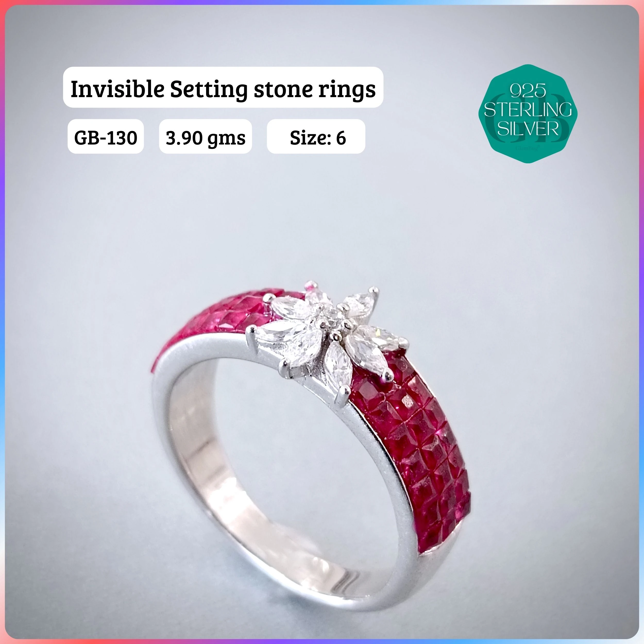 EXCLUSIVE INSIDE SETTING INVISIBLE RINGS - Premium 925 Silver Jewellery - SKU: GB-130-039 - Hyderabad Silver Importers