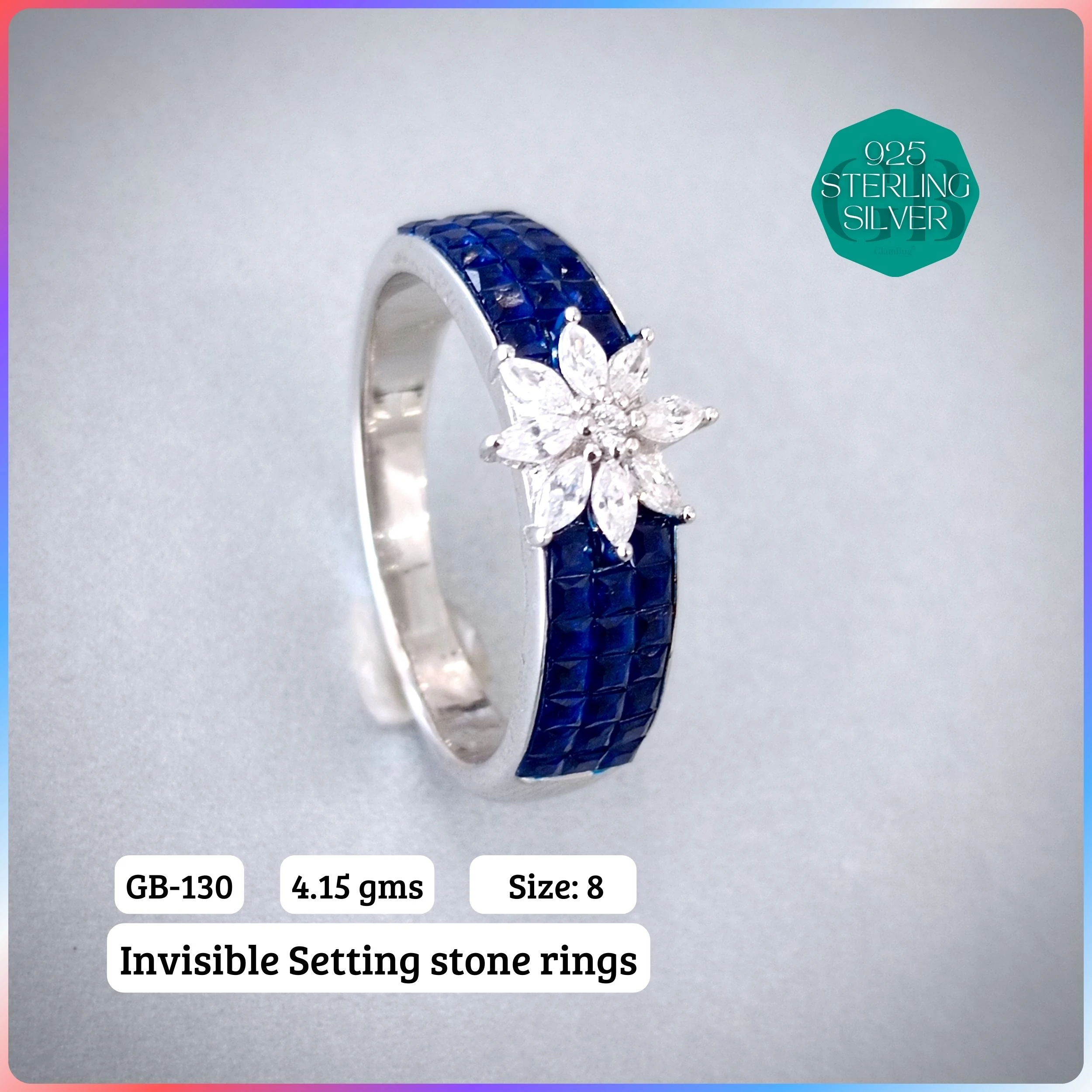 EXCLUSIVE INSIDE SETTING INVISIBLE RINGS - Premium 925 Silver Jewellery - SKU: GB-130-040 - Hyderabad Silver Importers