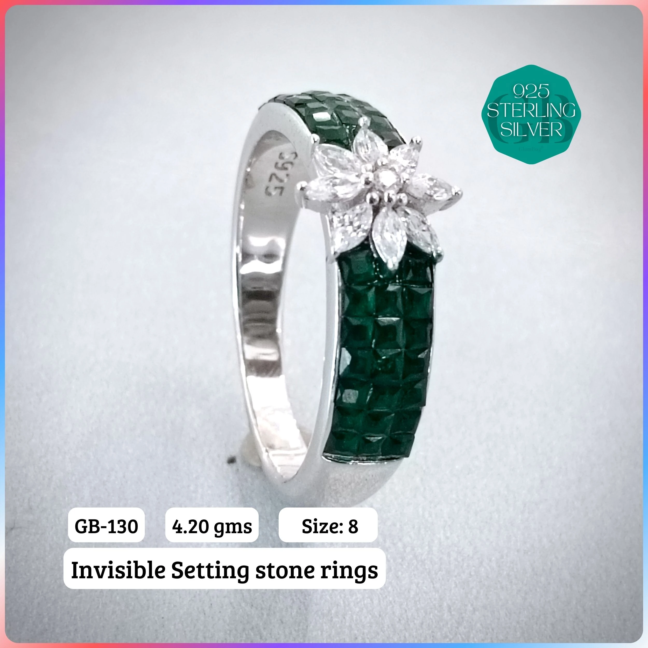 EXCLUSIVE INSIDE SETTING INVISIBLE RINGS - Premium 925 Silver Jewellery - SKU: GB-130-041 - Hyderabad Silver Importers