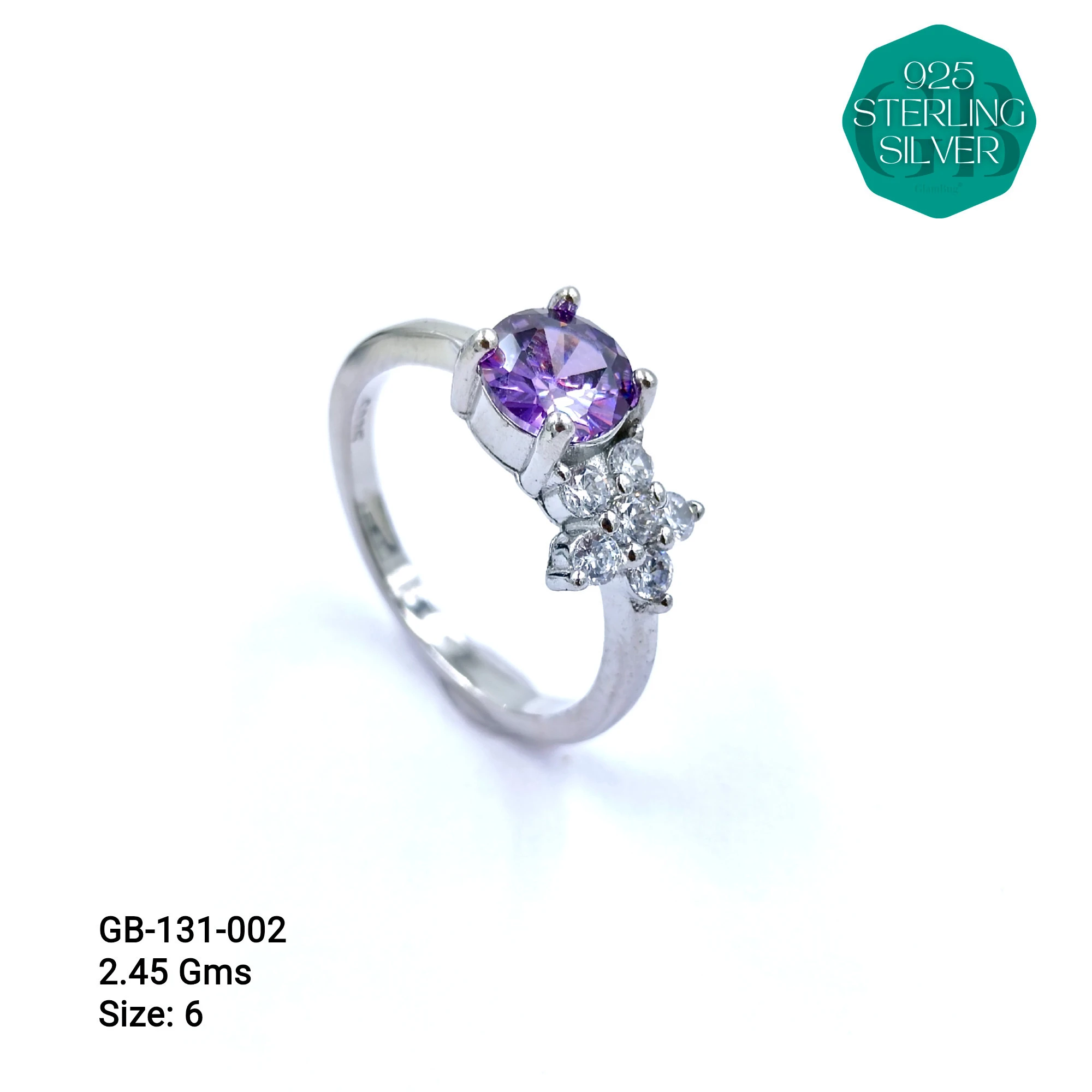 SIDE CZ RINGS - Premium 925 Silver Jewellery - SKU: GB-131-002 - Hyderabad Silver Importers