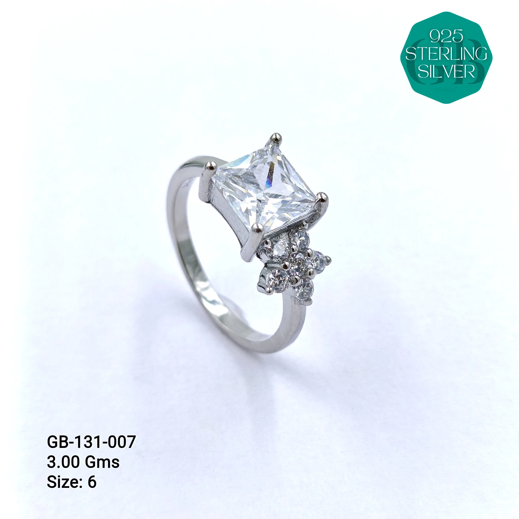 SIDE CZ RINGS - Premium 925 Silver Jewellery - SKU: GB-131-007 - Hyderabad Silver Importers