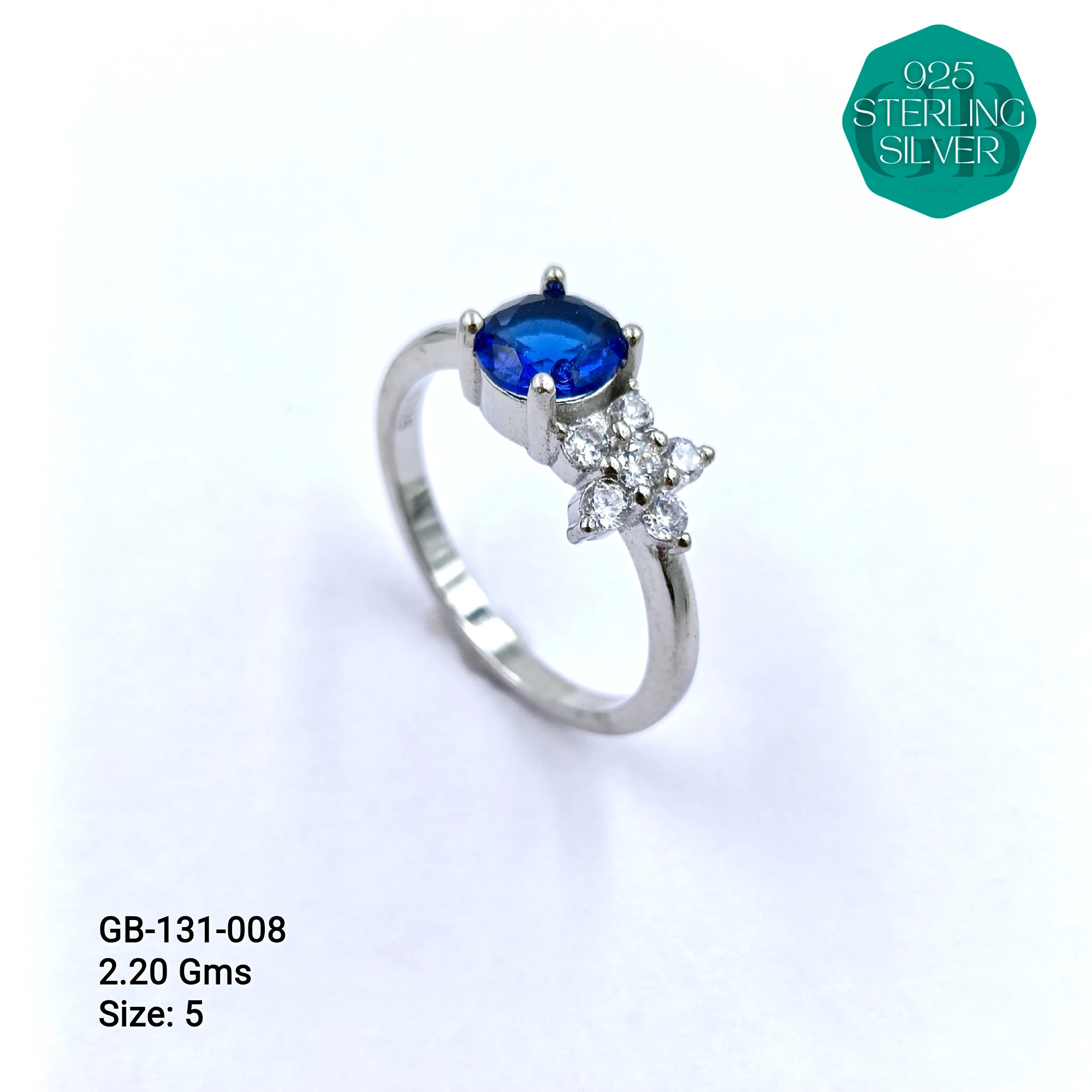 SIDE CZ RINGS - Premium 925 Silver Jewellery - SKU: GB-131-008 - Hyderabad Silver Importers