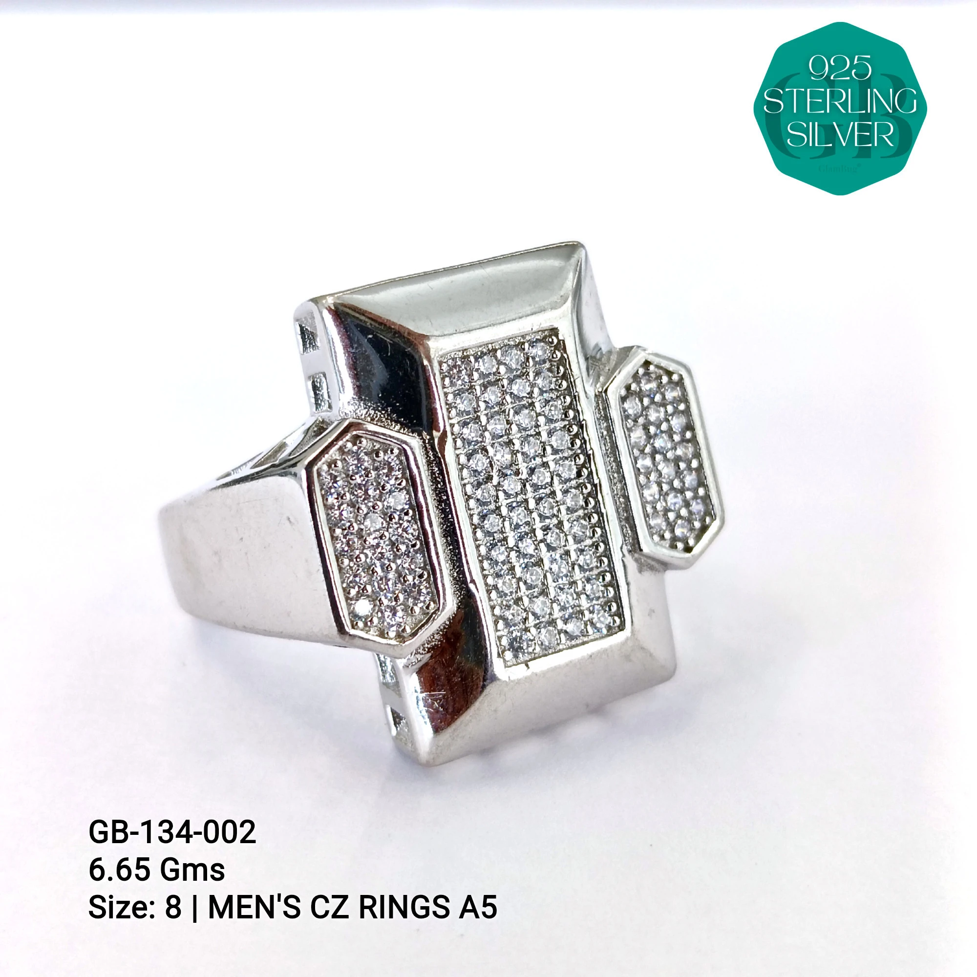 MEN'S CZ RINGS A5 - Premium 925 Silver Jewellery - SKU: GB-134-002 - Hyderabad Silver Importers