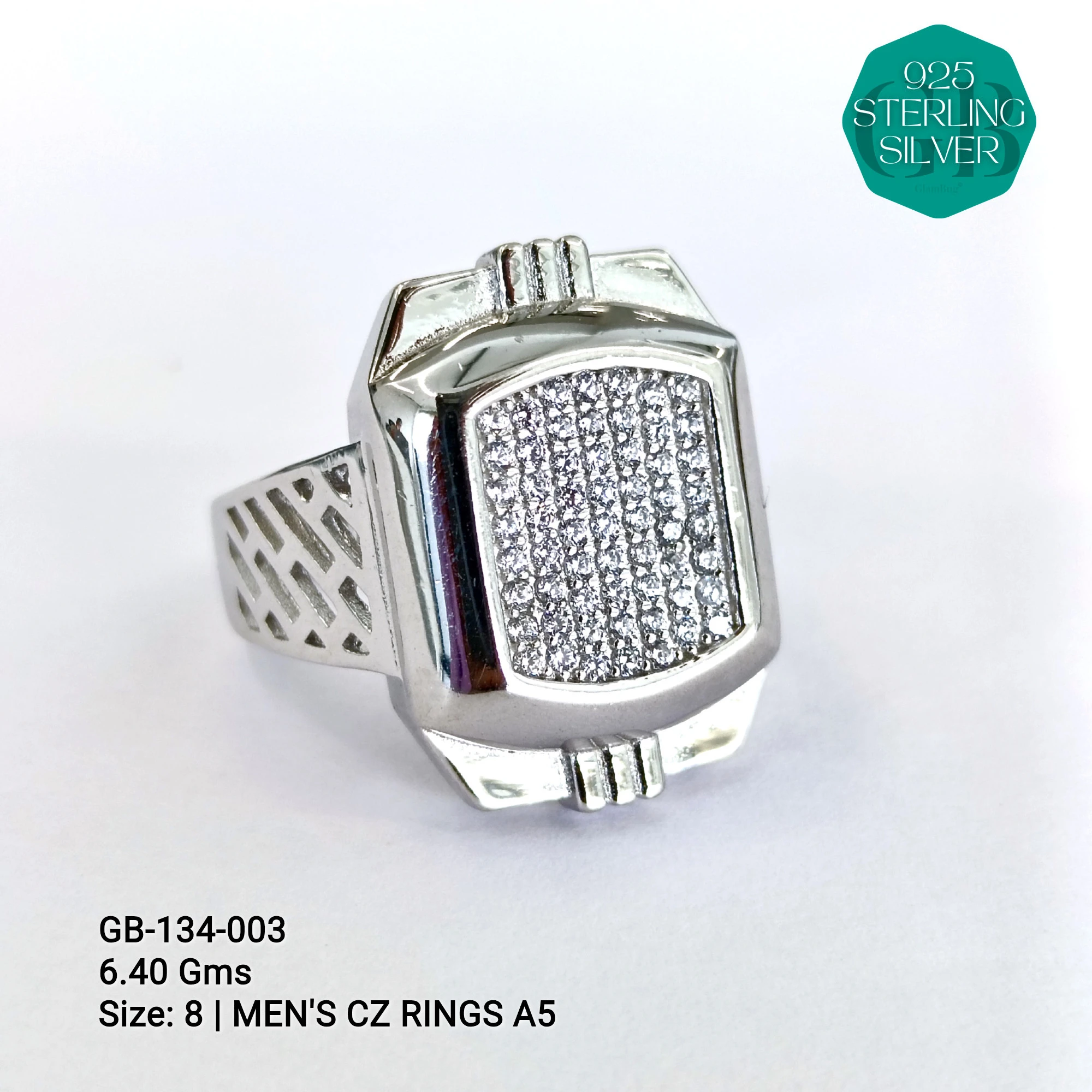 MEN'S CZ RINGS A5 - Premium 925 Silver Jewellery - SKU: GB-134-003 - Hyderabad Silver Importers