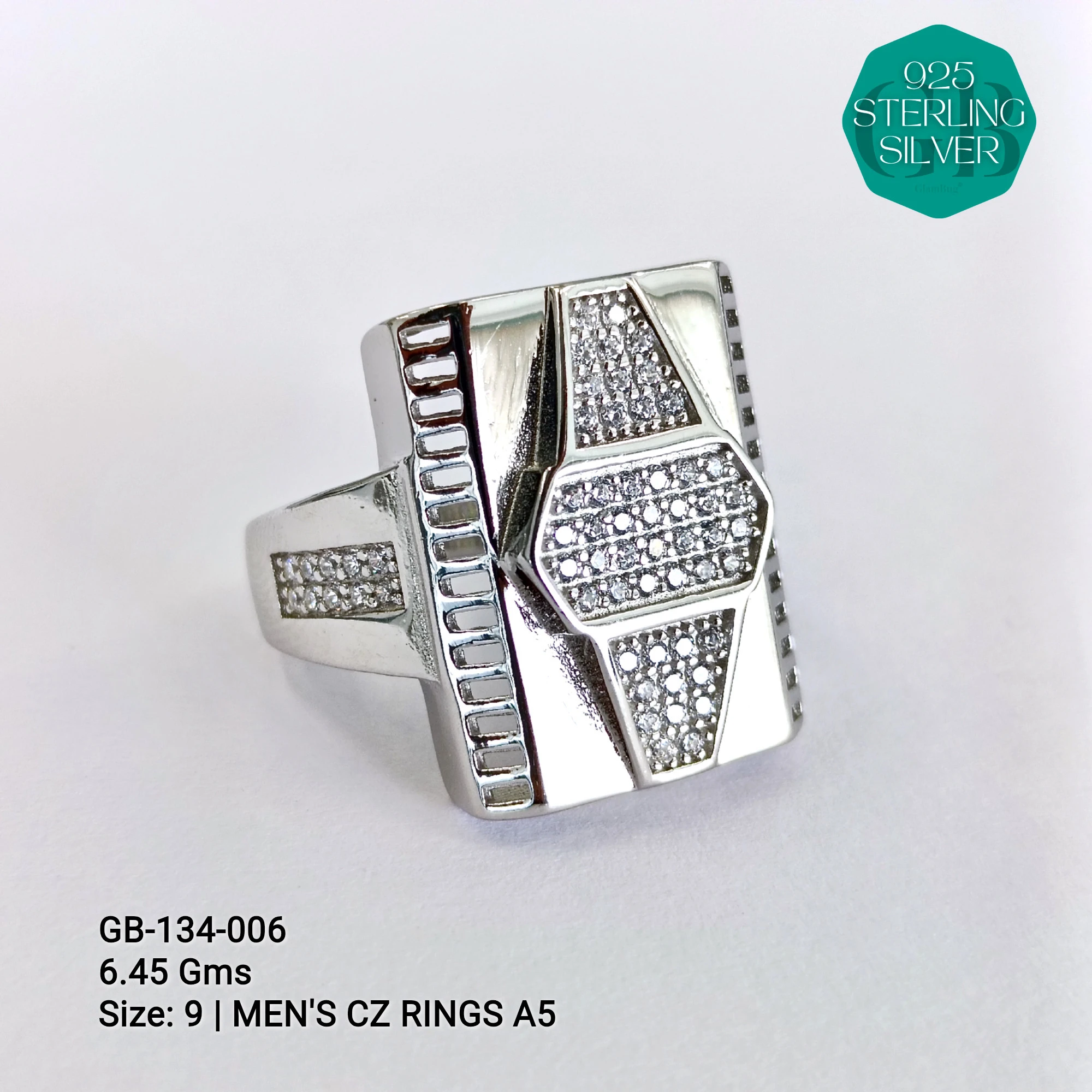 MEN'S CZ RINGS A5 - Premium 925 Silver Jewellery - SKU: GB-134-006 - Hyderabad Silver Importers