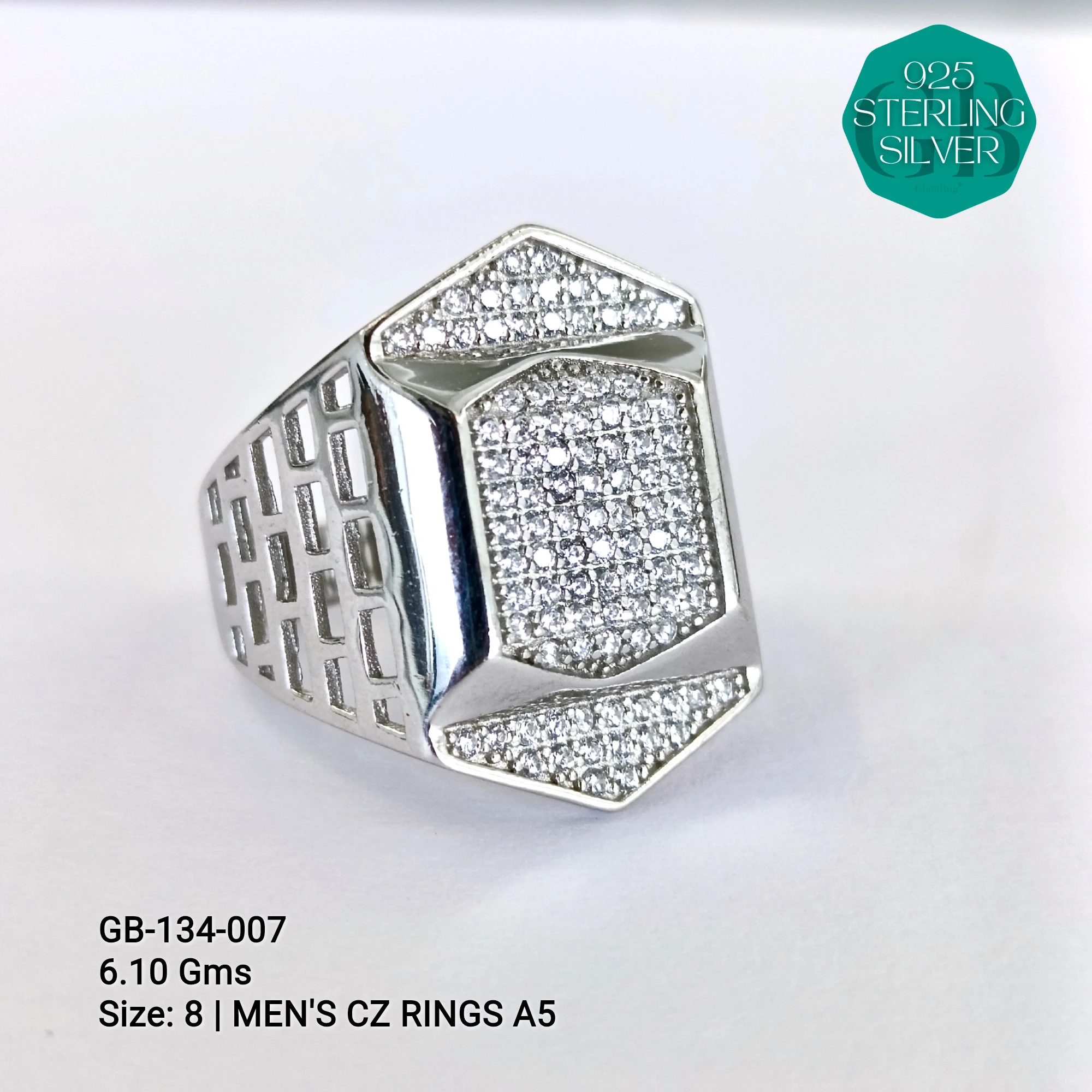 MEN'S CZ RINGS A5 - Premium 925 Silver Jewellery - SKU: GB-134-007 - Hyderabad Silver Importers