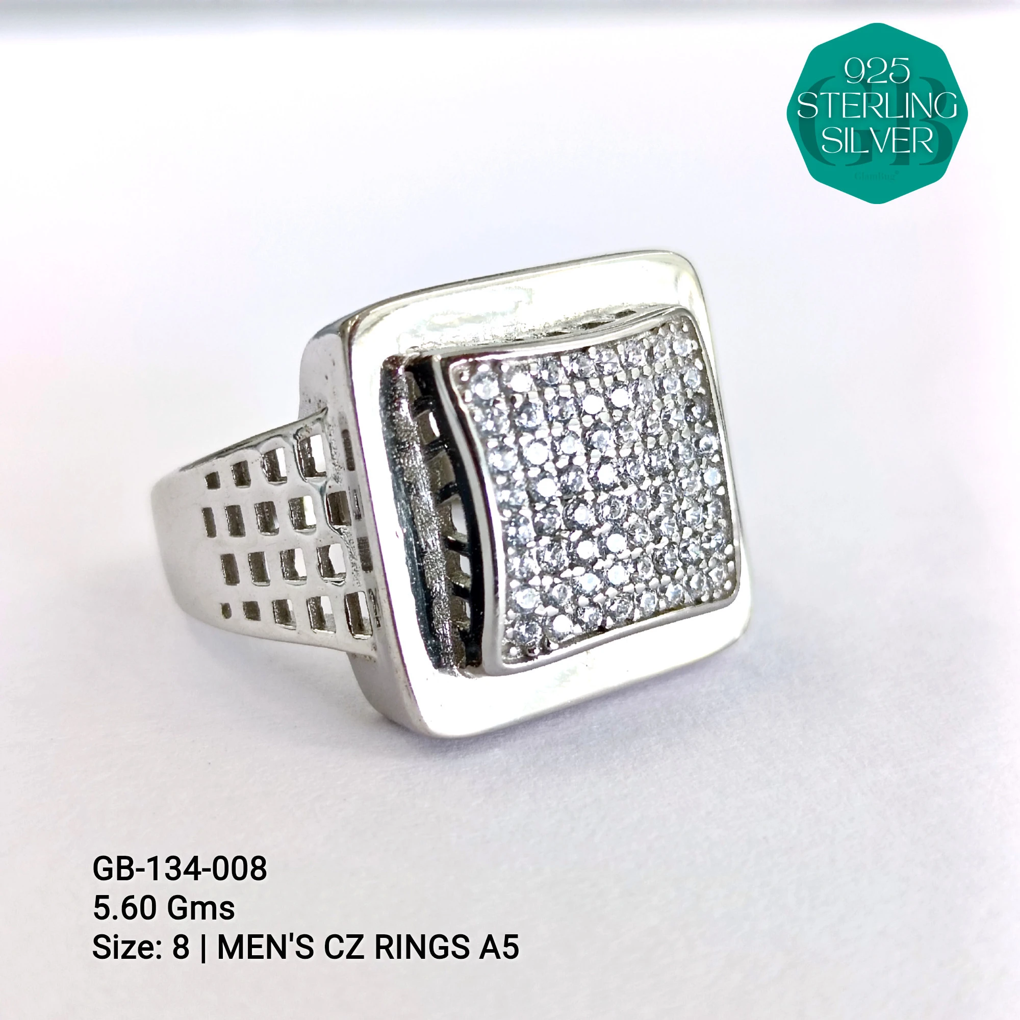 MEN'S CZ RINGS A5 - Premium 925 Silver Jewellery - SKU: GB-134-008 - Hyderabad Silver Importers