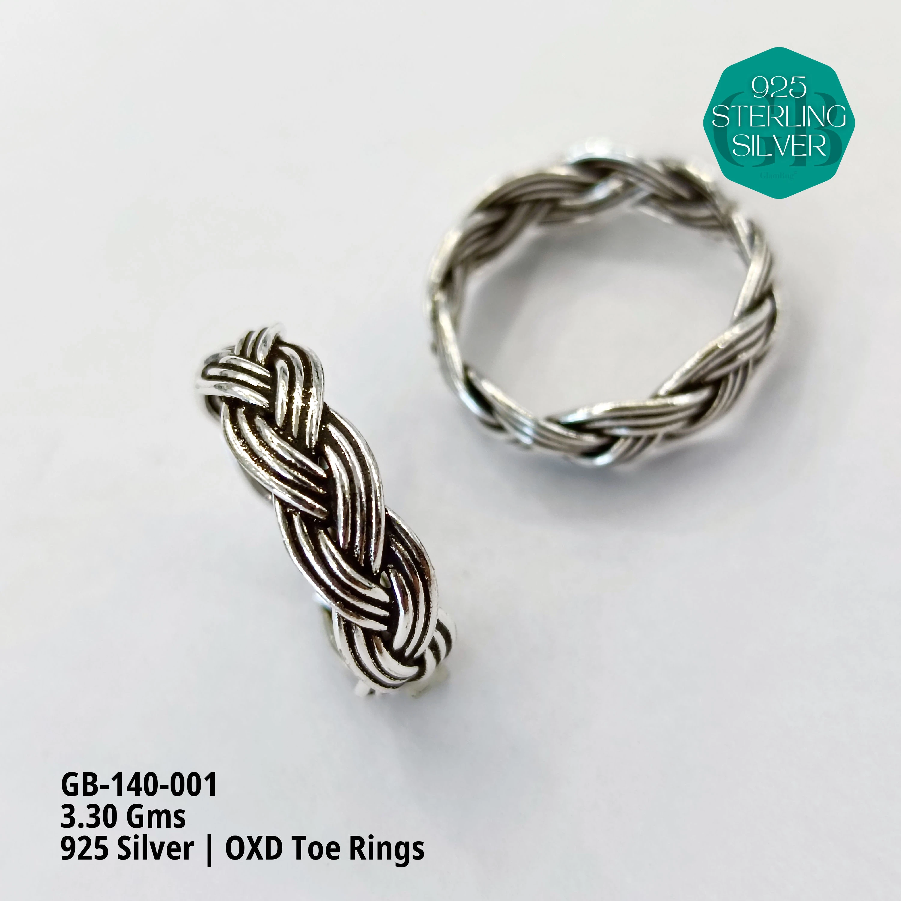 OXIDIZED FLAT TOE RINGS - Premium 925 Silver Jewellery - SKU: GB-140-001 - Hyderabad Silver Importers