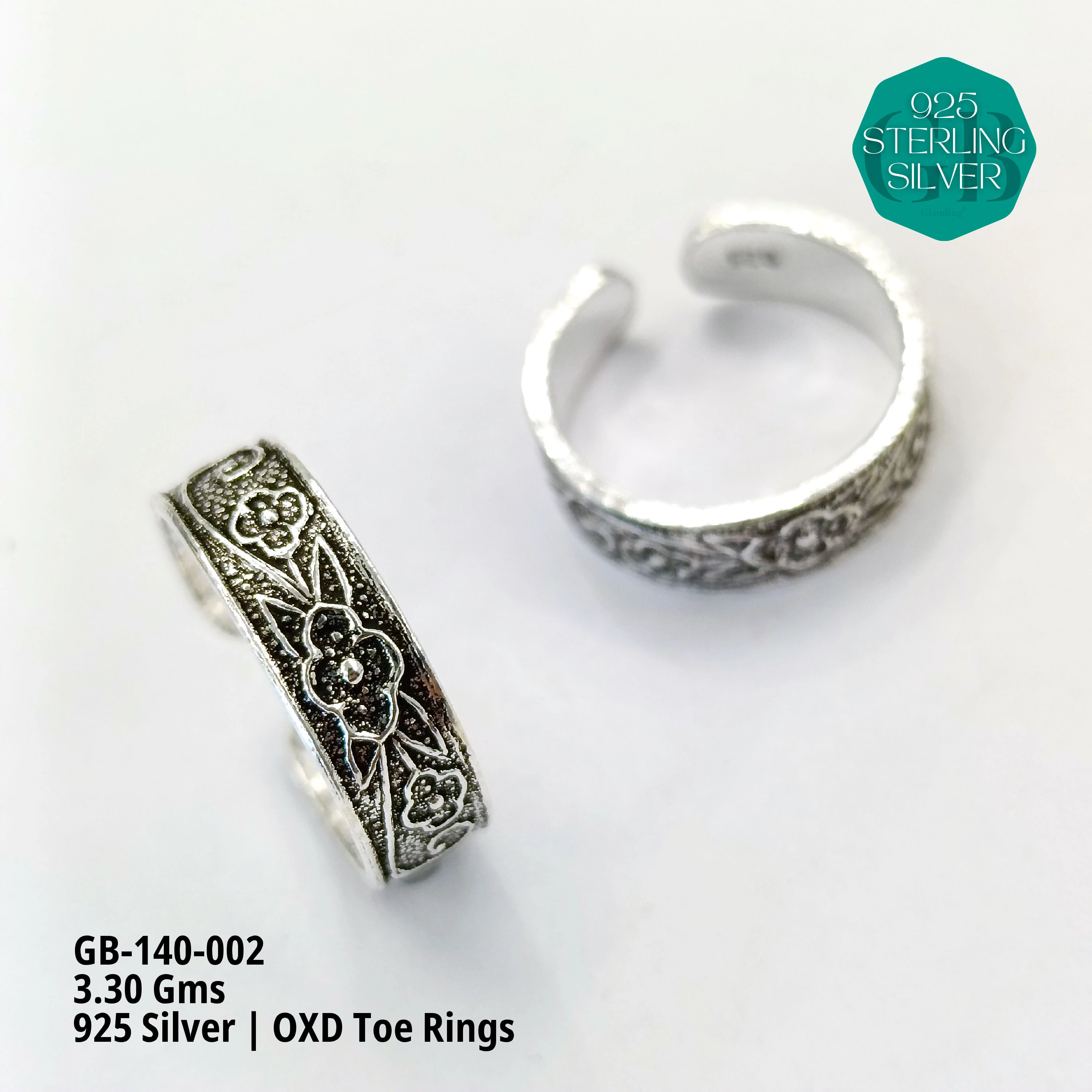 OXIDIZED FLAT TOE RINGS - Premium 925 Silver Jewellery - SKU: GB-140-002 - Hyderabad Silver Importers
