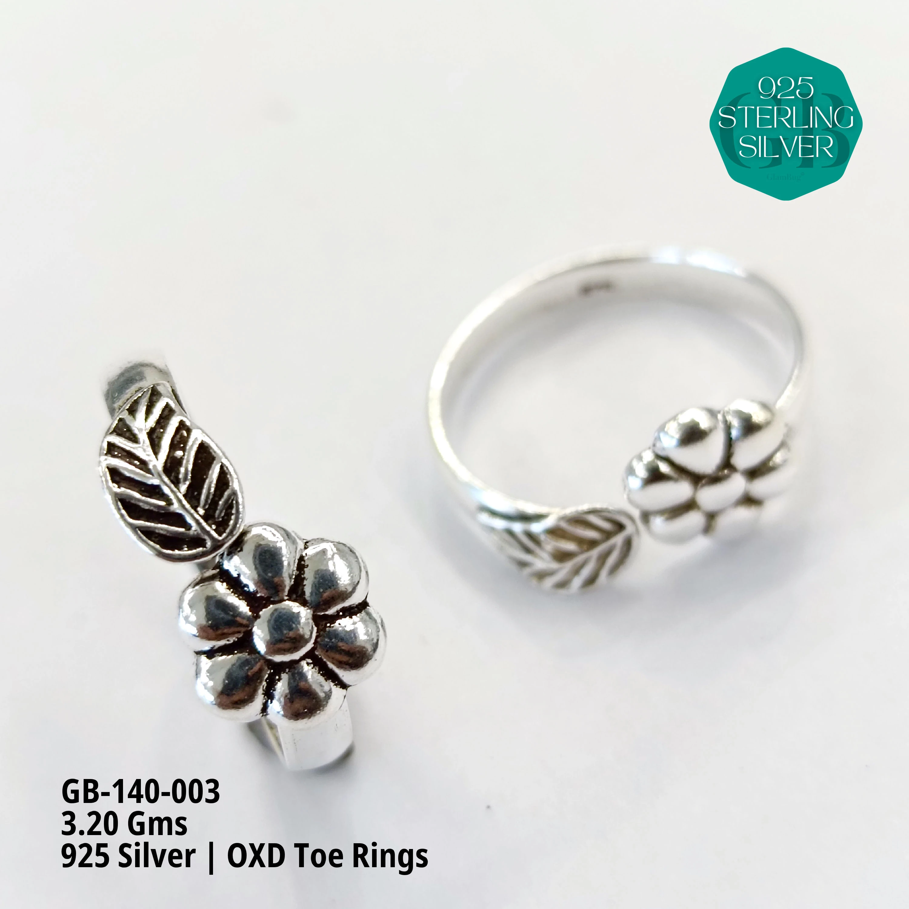 OXIDIZED FLAT TOE RINGS - Premium 925 Silver Jewellery - SKU: GB-140-003 - Hyderabad Silver Importers