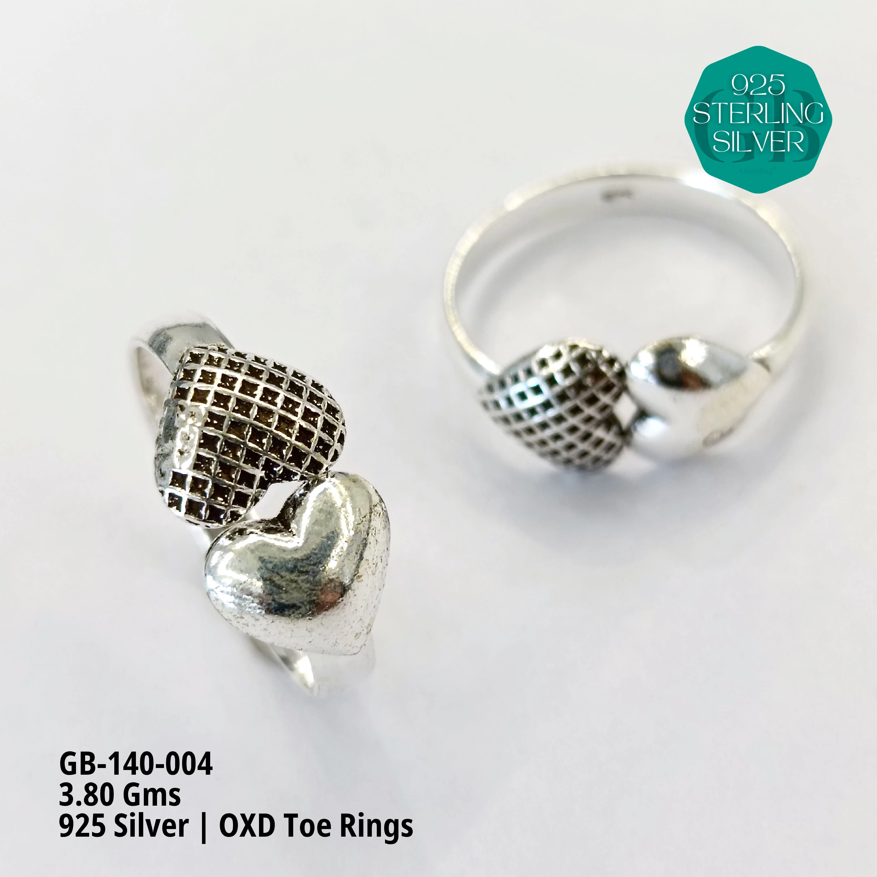 OXIDIZED FLAT TOE RINGS - Premium 925 Silver Jewellery - SKU: GB-140-004 - Hyderabad Silver Importers