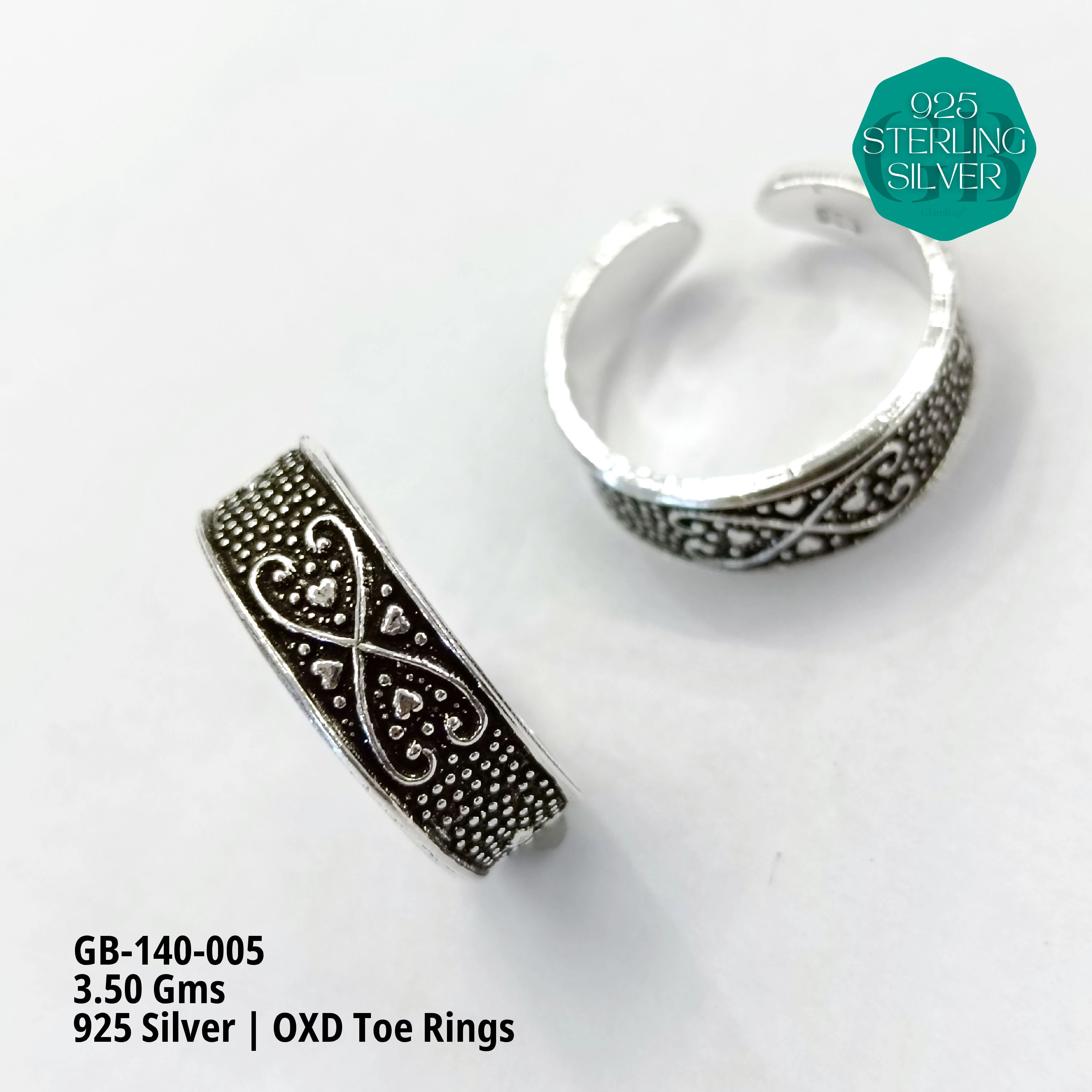 OXIDIZED FLAT TOE RINGS - Premium 925 Silver Jewellery - SKU: GB-140-005 - Hyderabad Silver Importers