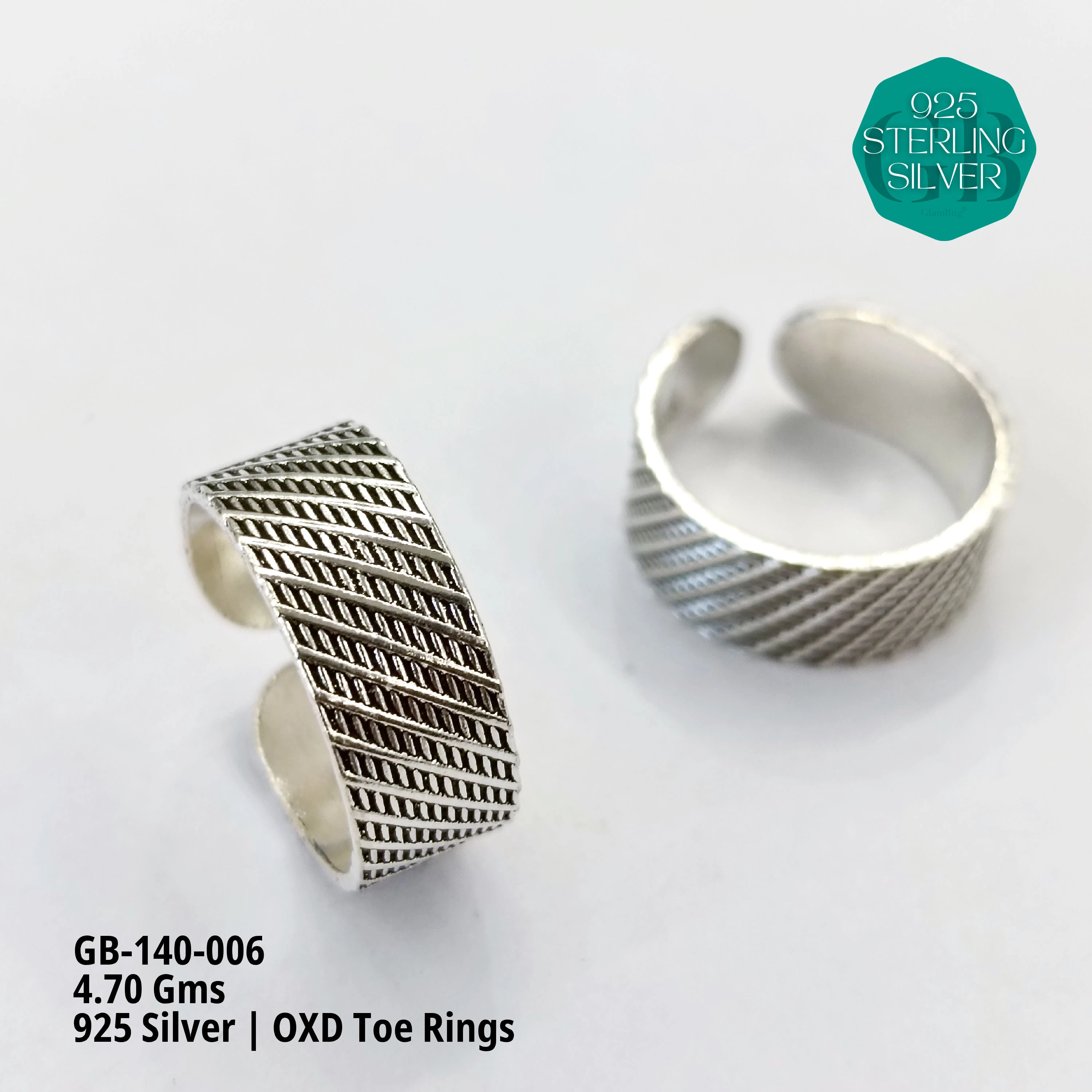 OXIDIZED FLAT TOE RINGS - Premium 925 Silver Jewellery - SKU: GB-140-006 - Hyderabad Silver Importers