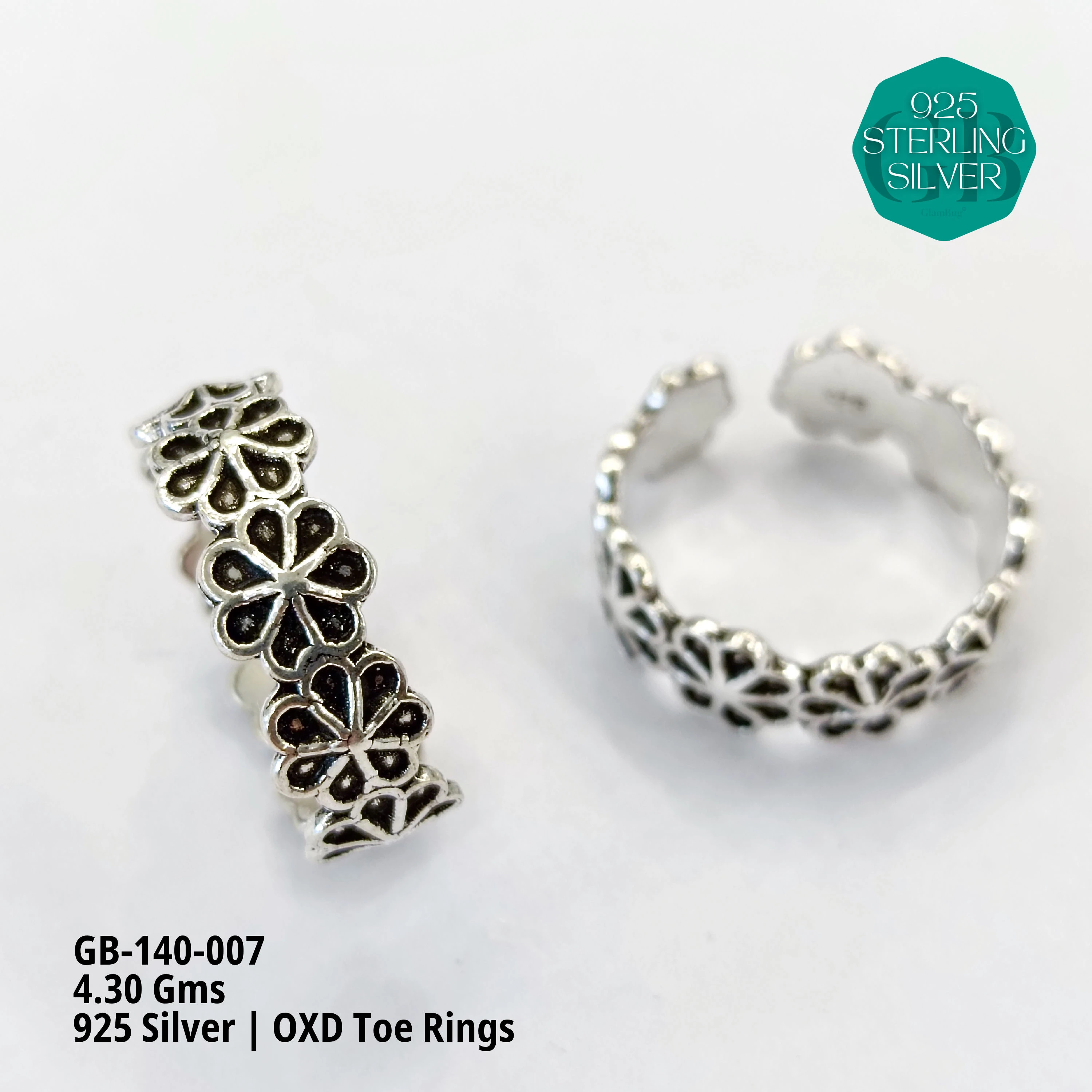 OXIDIZED FLAT TOE RINGS - Premium 925 Silver Jewellery - SKU: GB-140-007 - Hyderabad Silver Importers