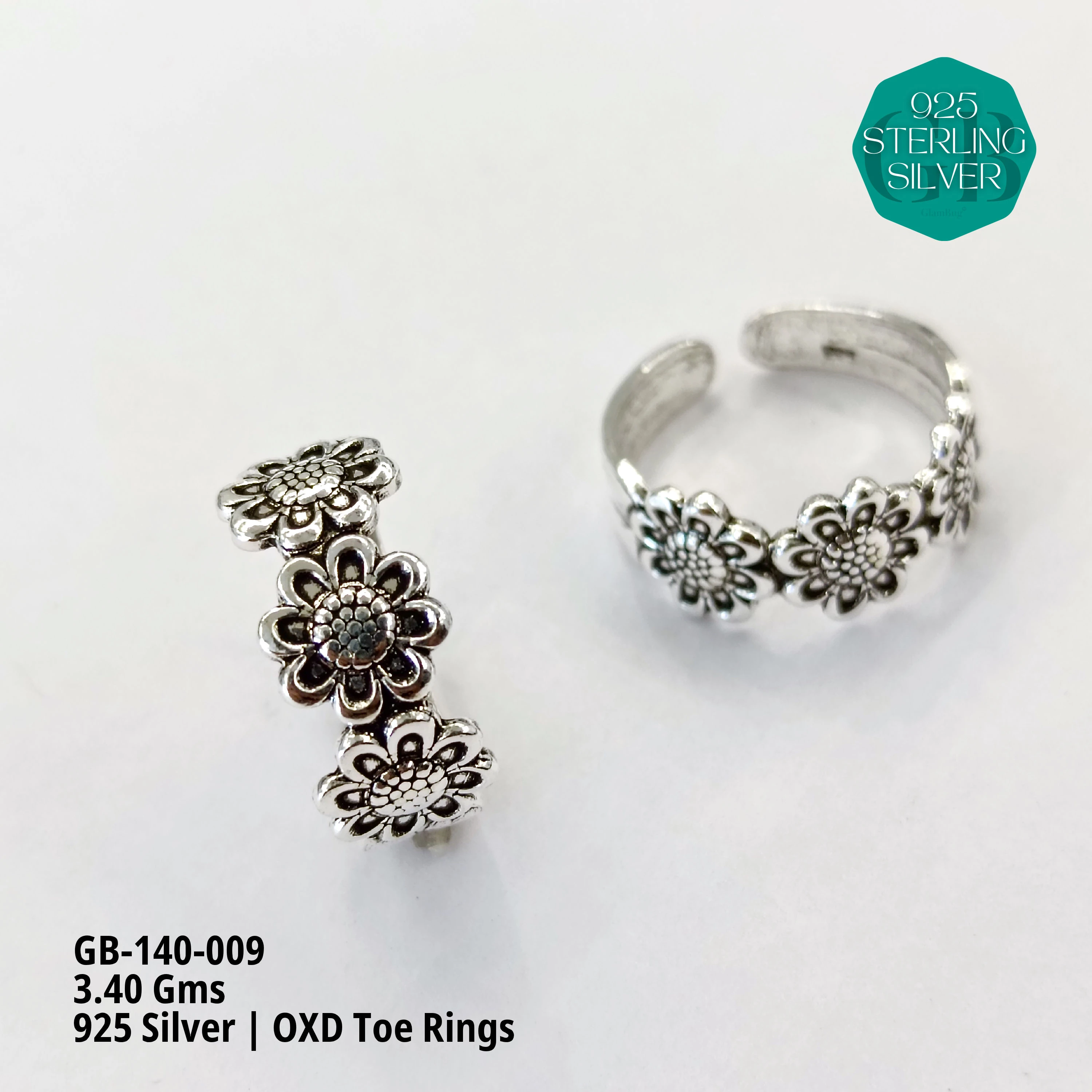 OXIDIZED FLAT TOE RINGS - Premium 925 Silver Jewellery - SKU: GB-140-009 - Hyderabad Silver Importers