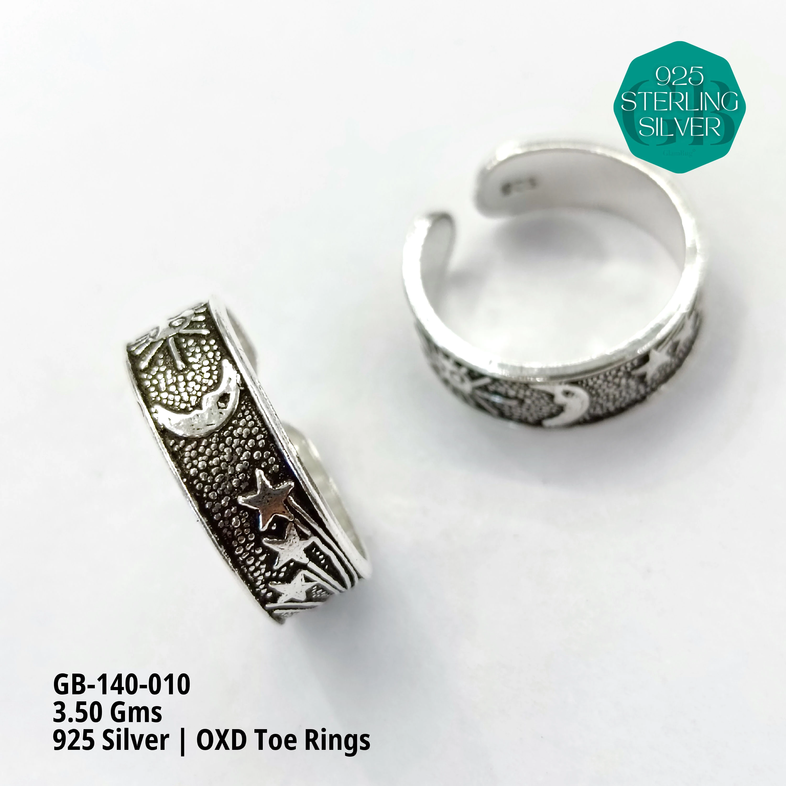 OXIDIZED FLAT TOE RINGS - Premium 925 Silver Jewellery - SKU: GB-140-010 - Hyderabad Silver Importers