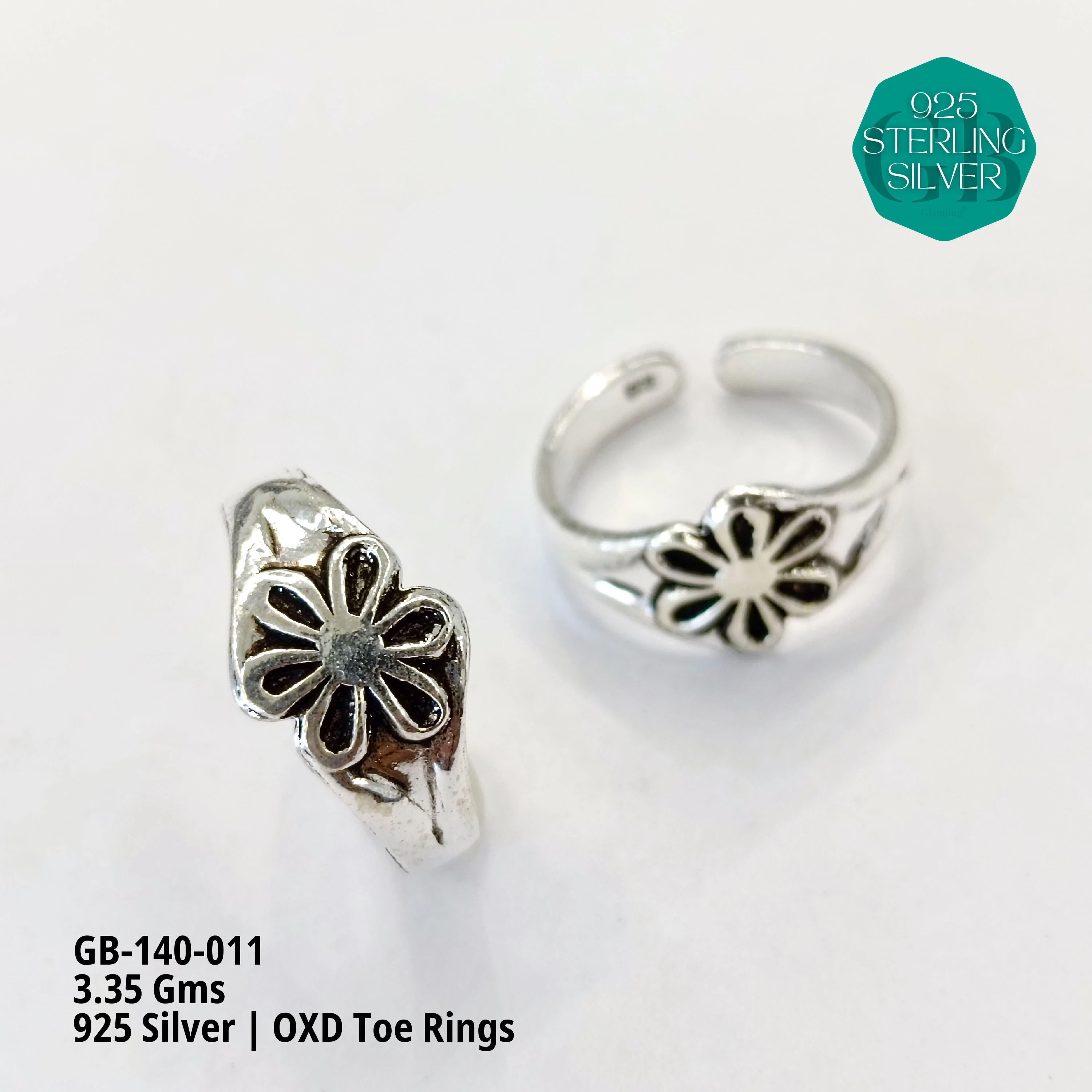 OXIDIZED FLAT TOE RINGS - Premium 925 Silver Jewellery - SKU: GB-140-011 - Hyderabad Silver Importers