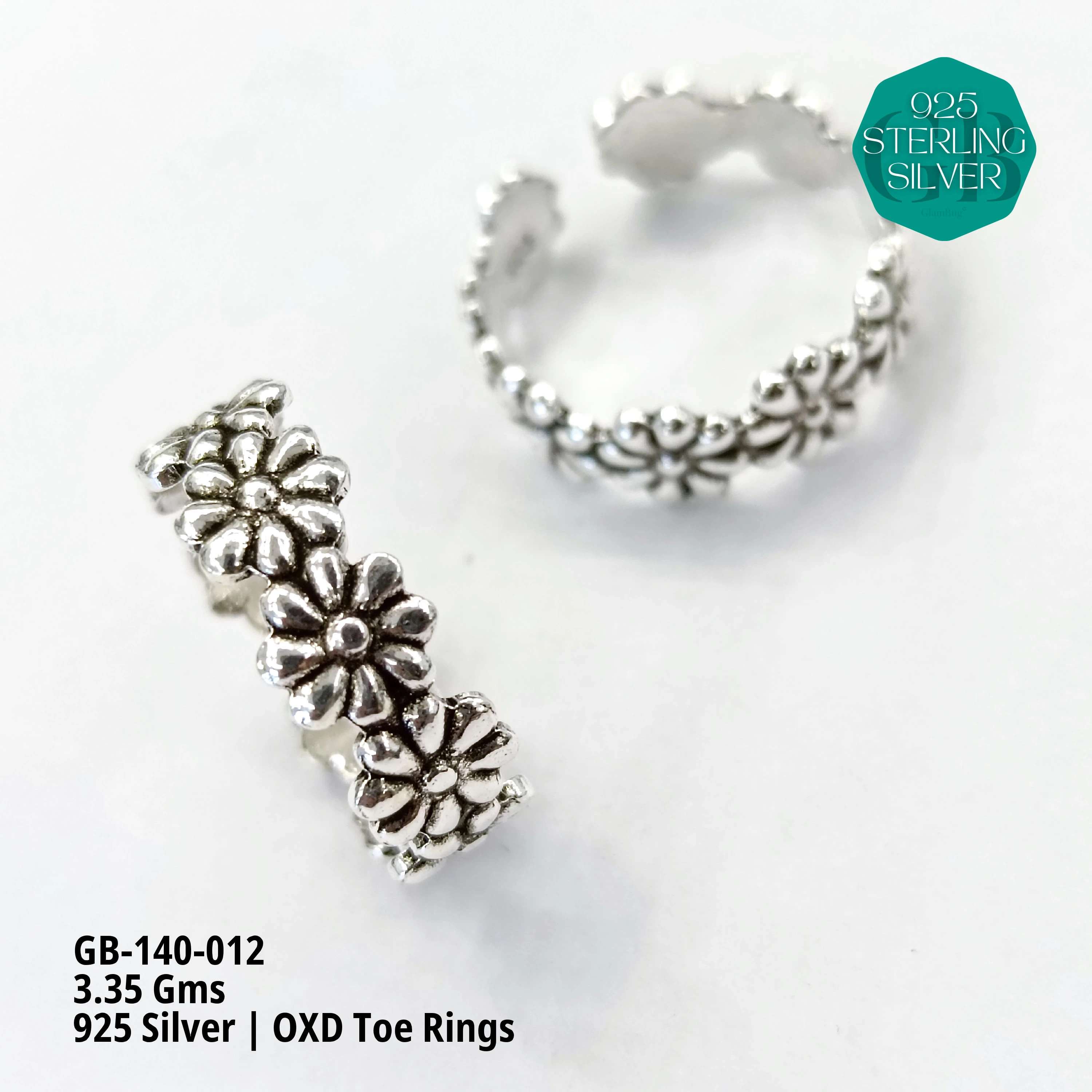 OXIDIZED FLAT TOE RINGS - Premium 925 Silver Jewellery - SKU: GB-140-012 - Hyderabad Silver Importers