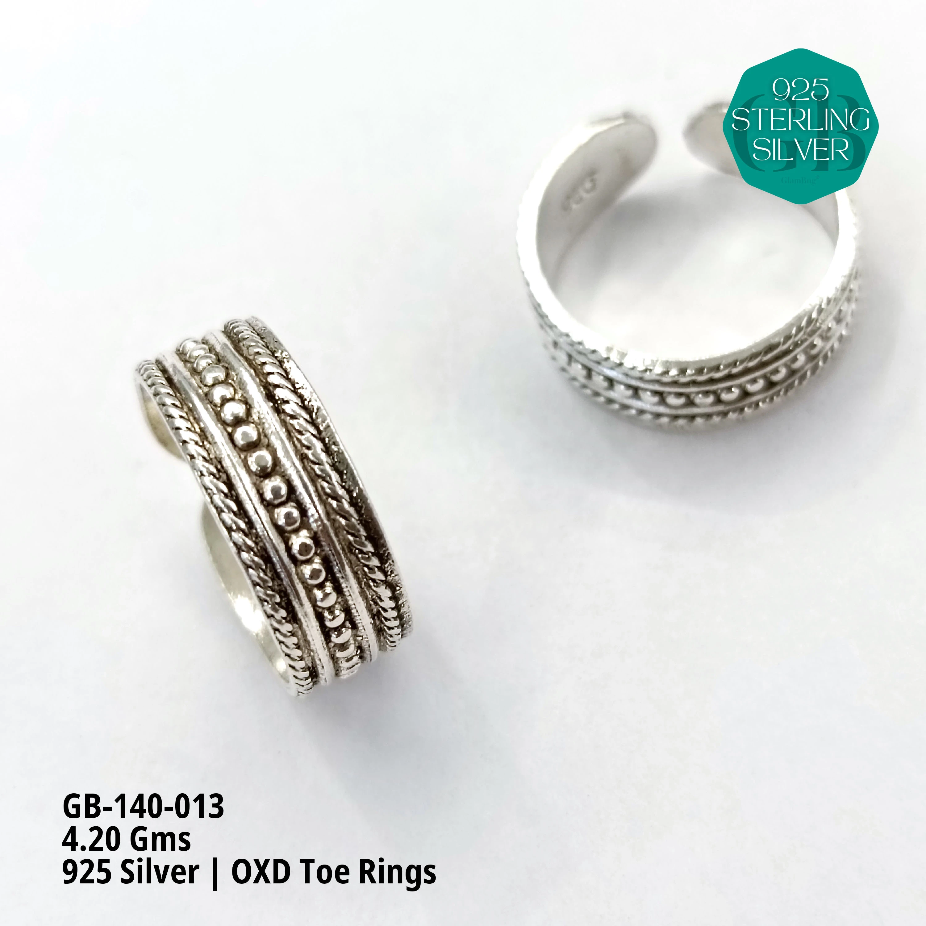 OXIDIZED FLAT TOE RINGS - Premium 925 Silver Jewellery - SKU: GB-140-013 - Hyderabad Silver Importers